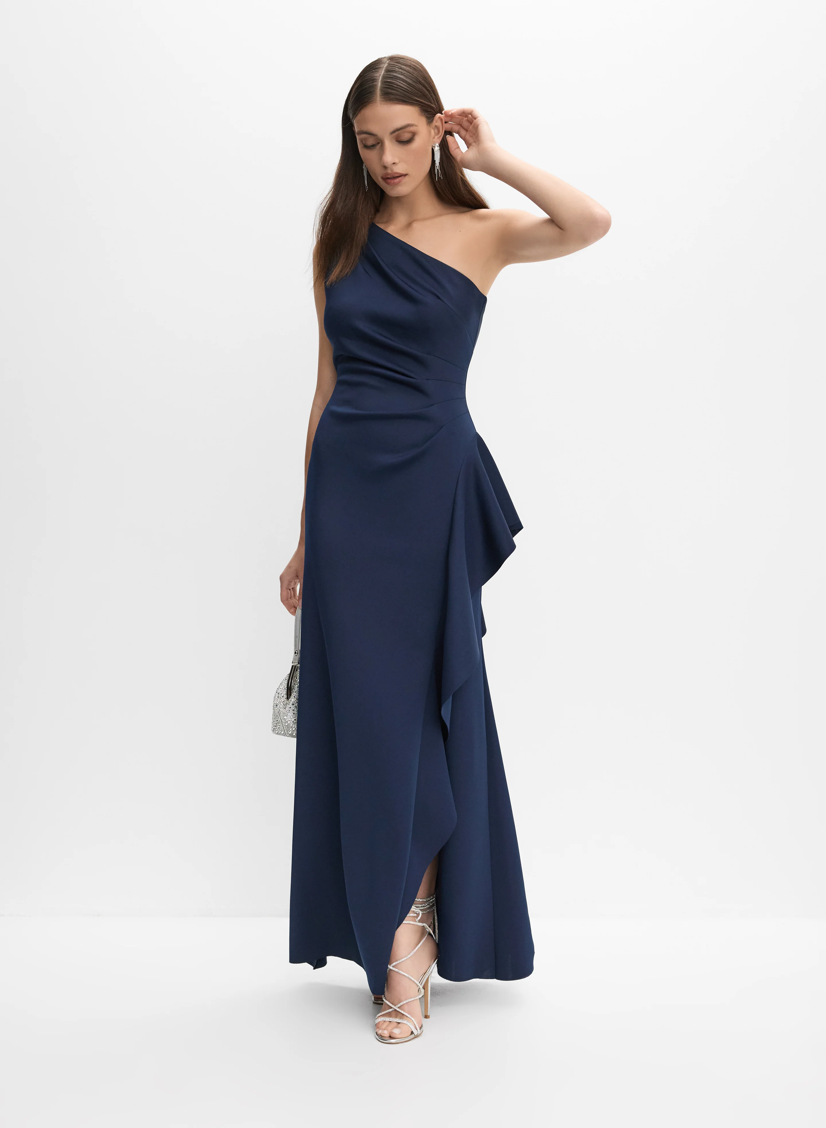 Asymmetric Waterfall Ruffle Dress