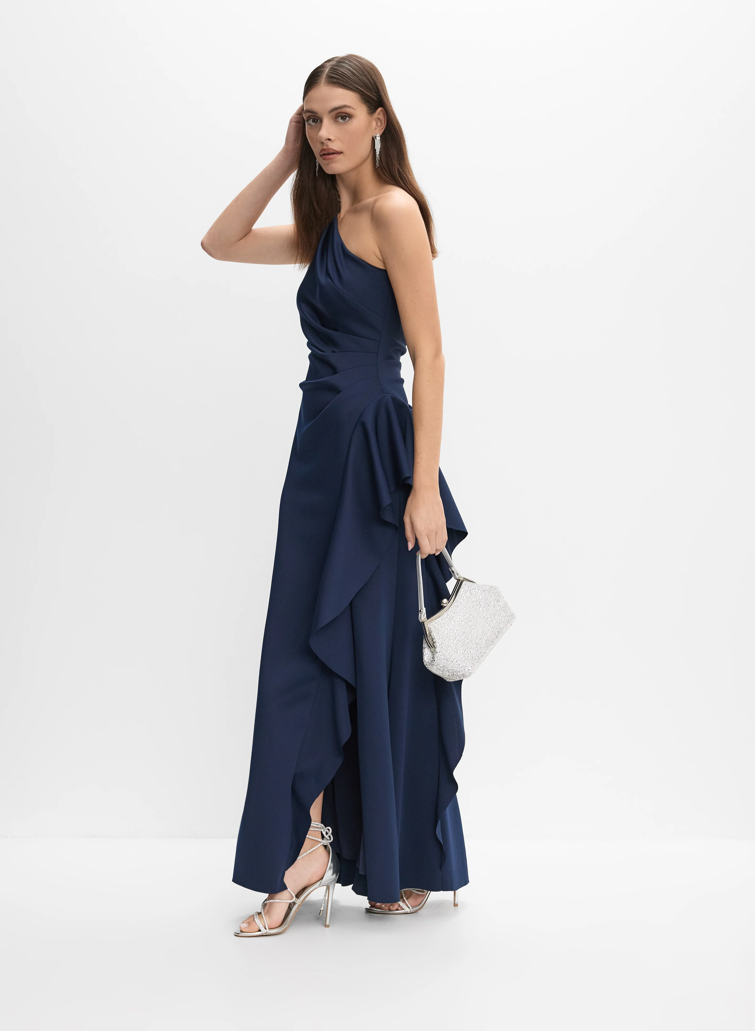 Asymmetric Waterfall Ruffle Dress