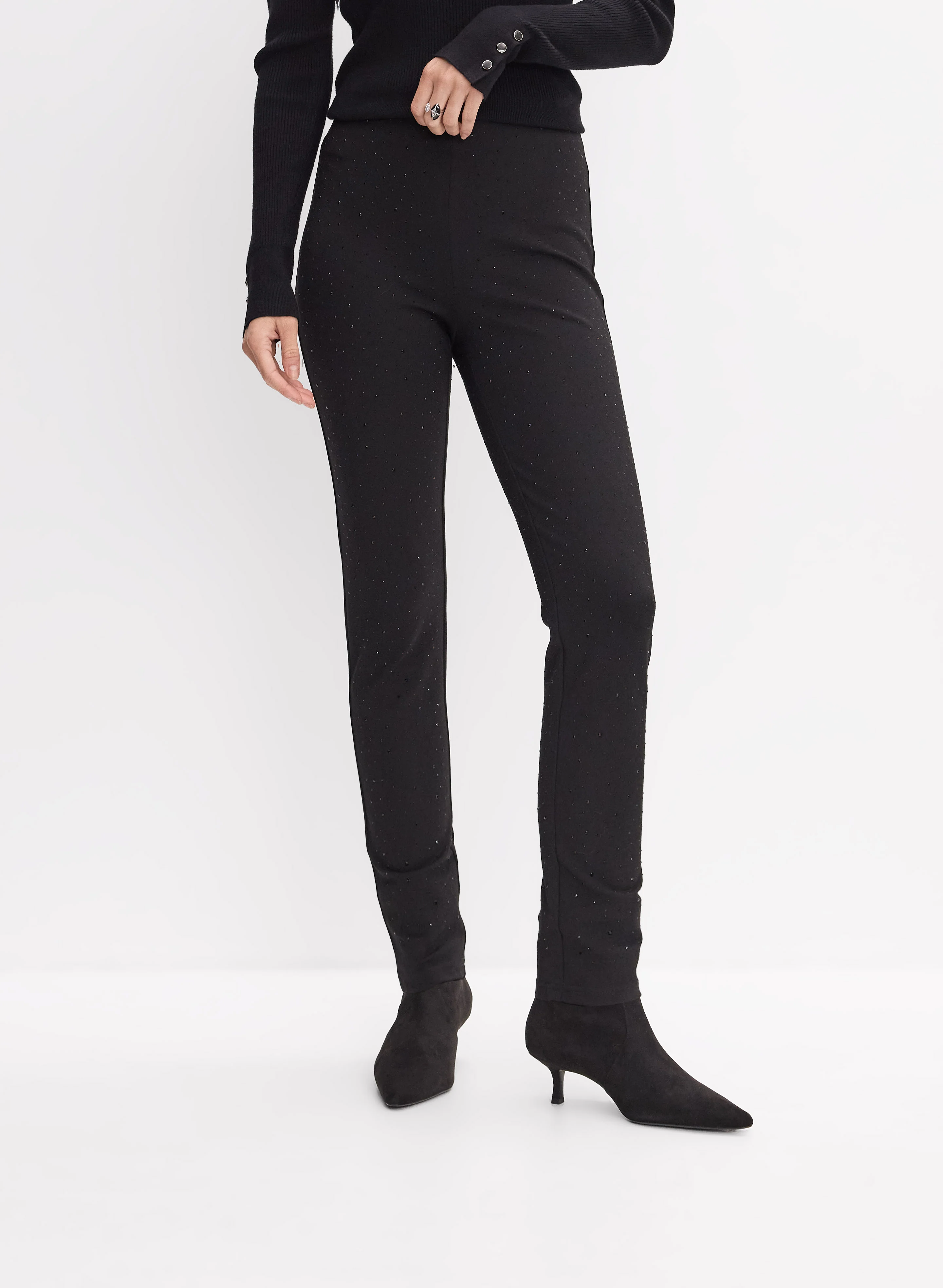 Tonal Studded Slim-Leg Pants
