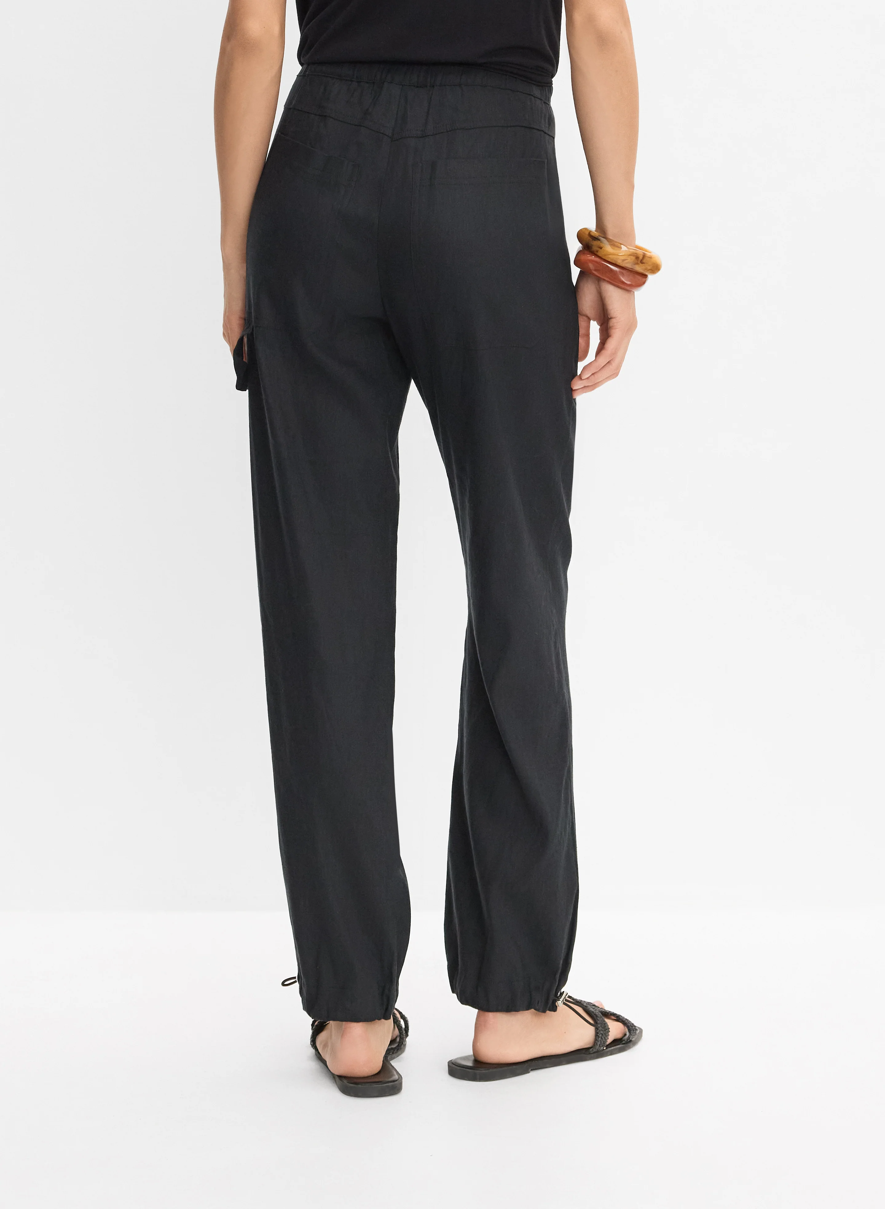 Elasticized Linen-Blend Cargo Pants