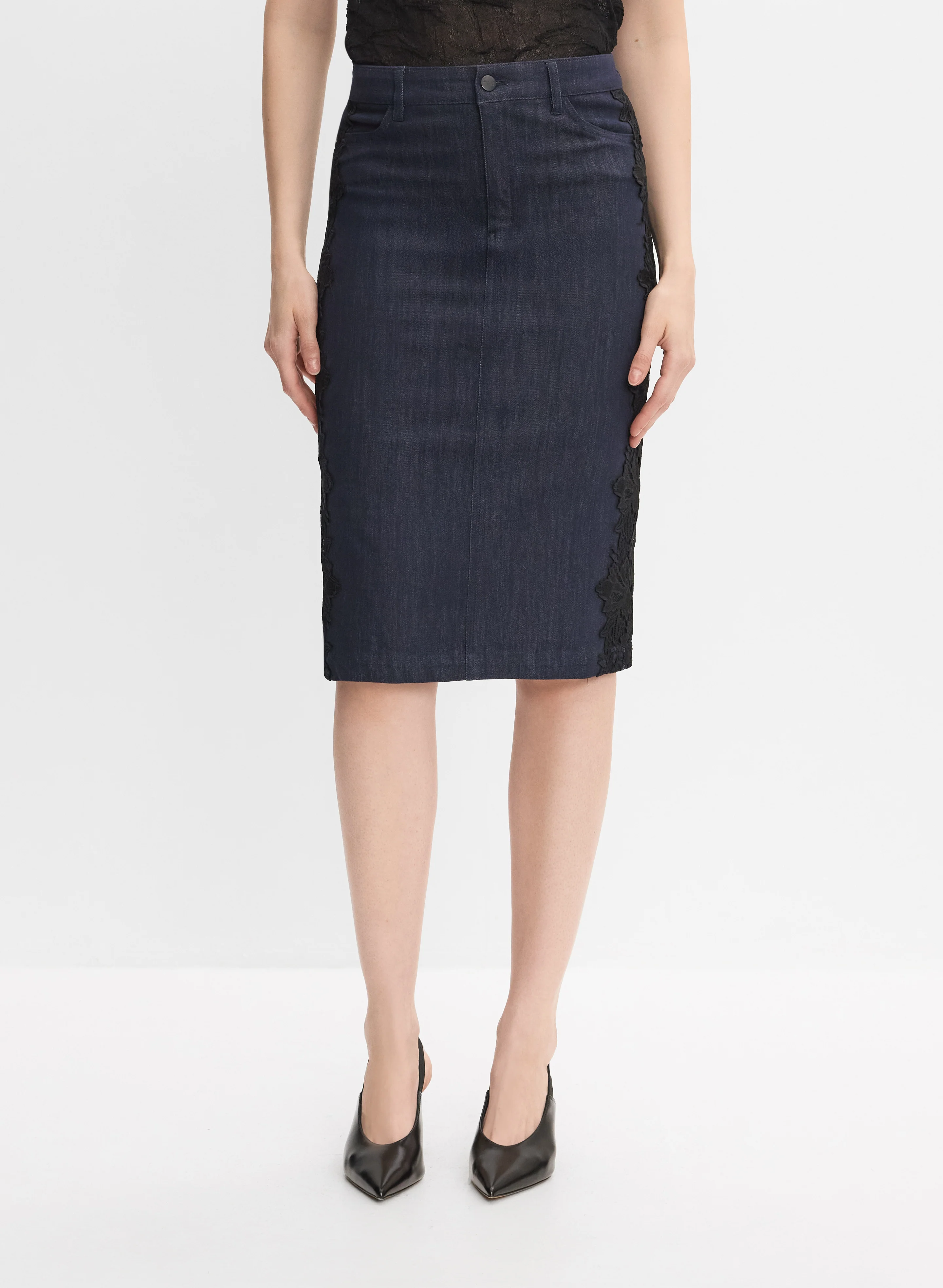 Lace Detail Denim Skirt