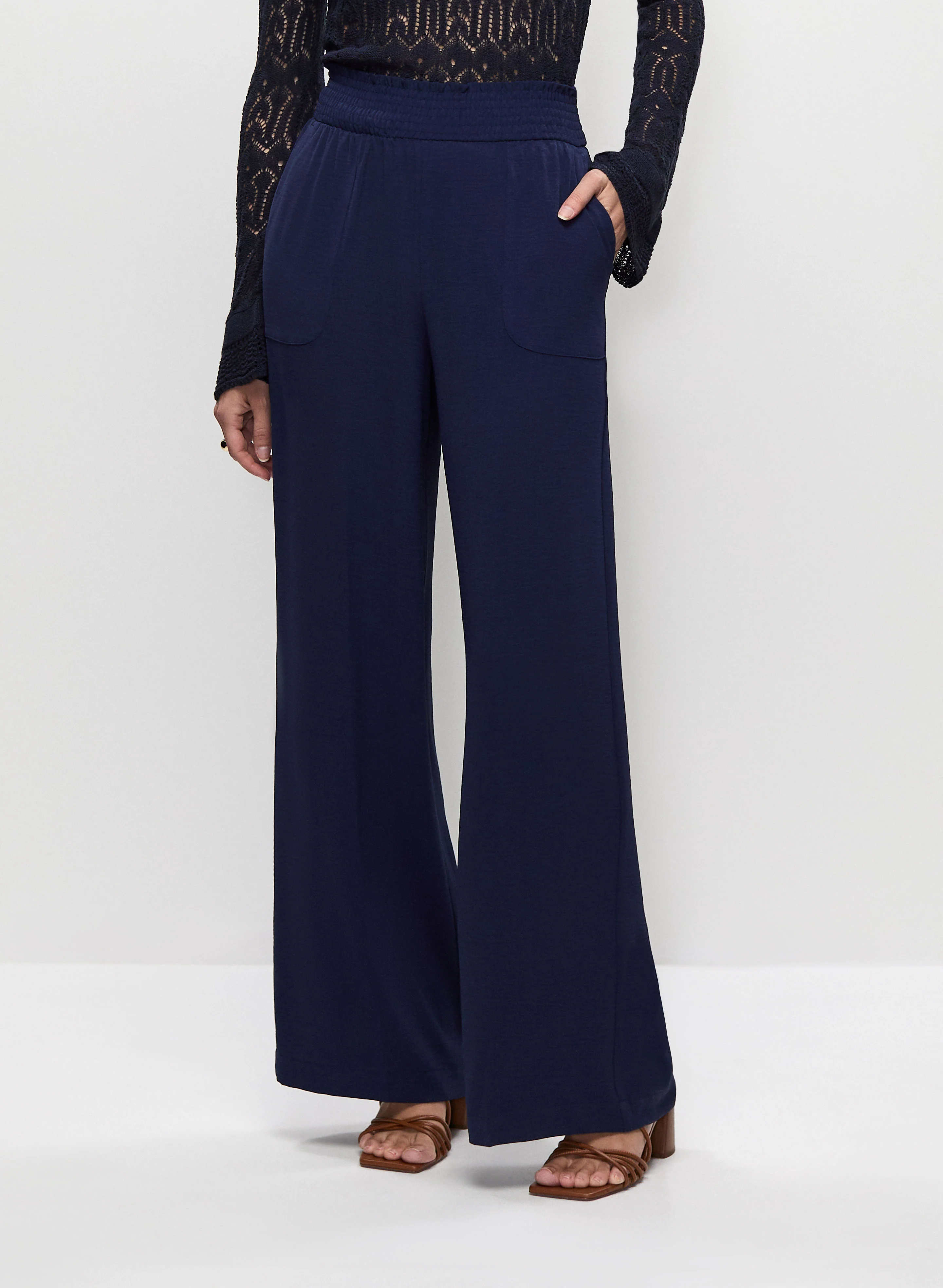 Shirred Waist Wide-Leg Pants