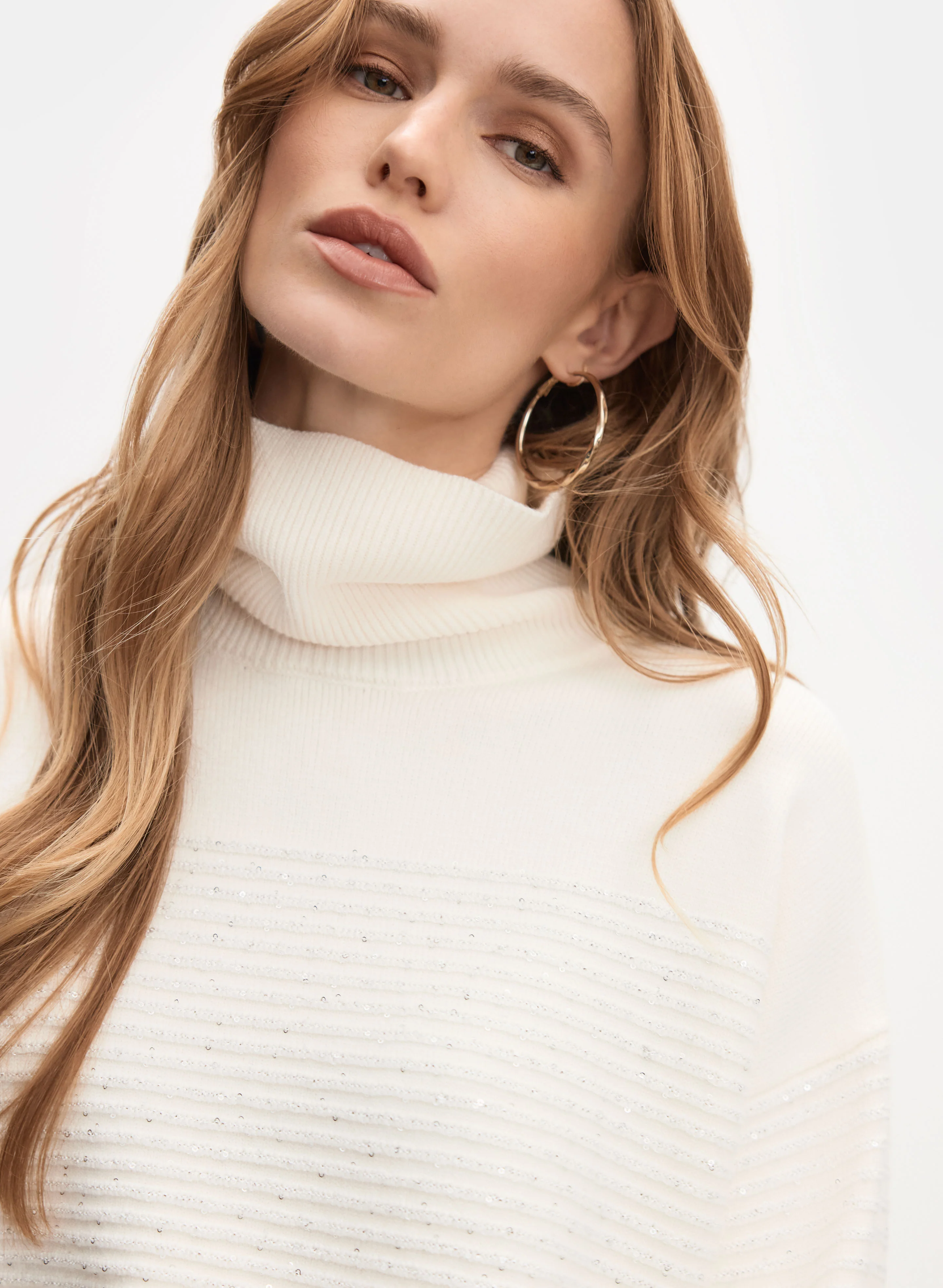Sequin Striped Turtleneck Sweater