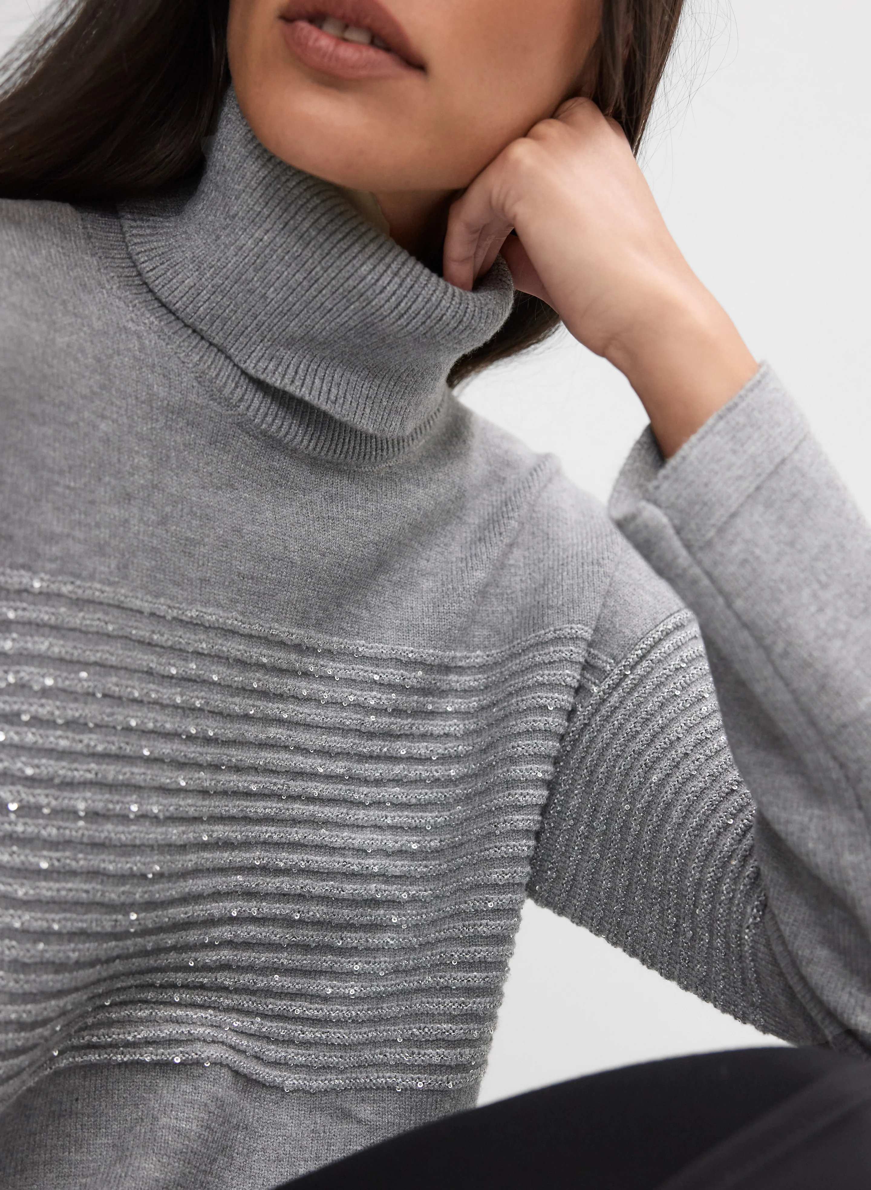 Sequin Striped Turtleneck Sweater