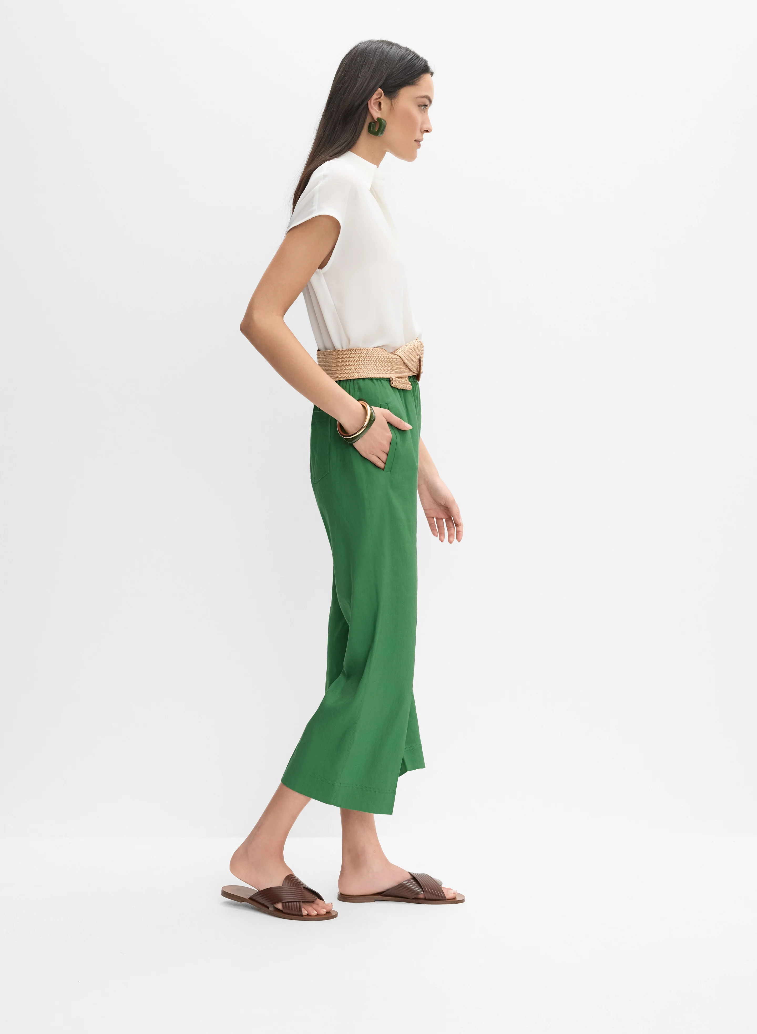 Cropped Linen-Blend Pants
