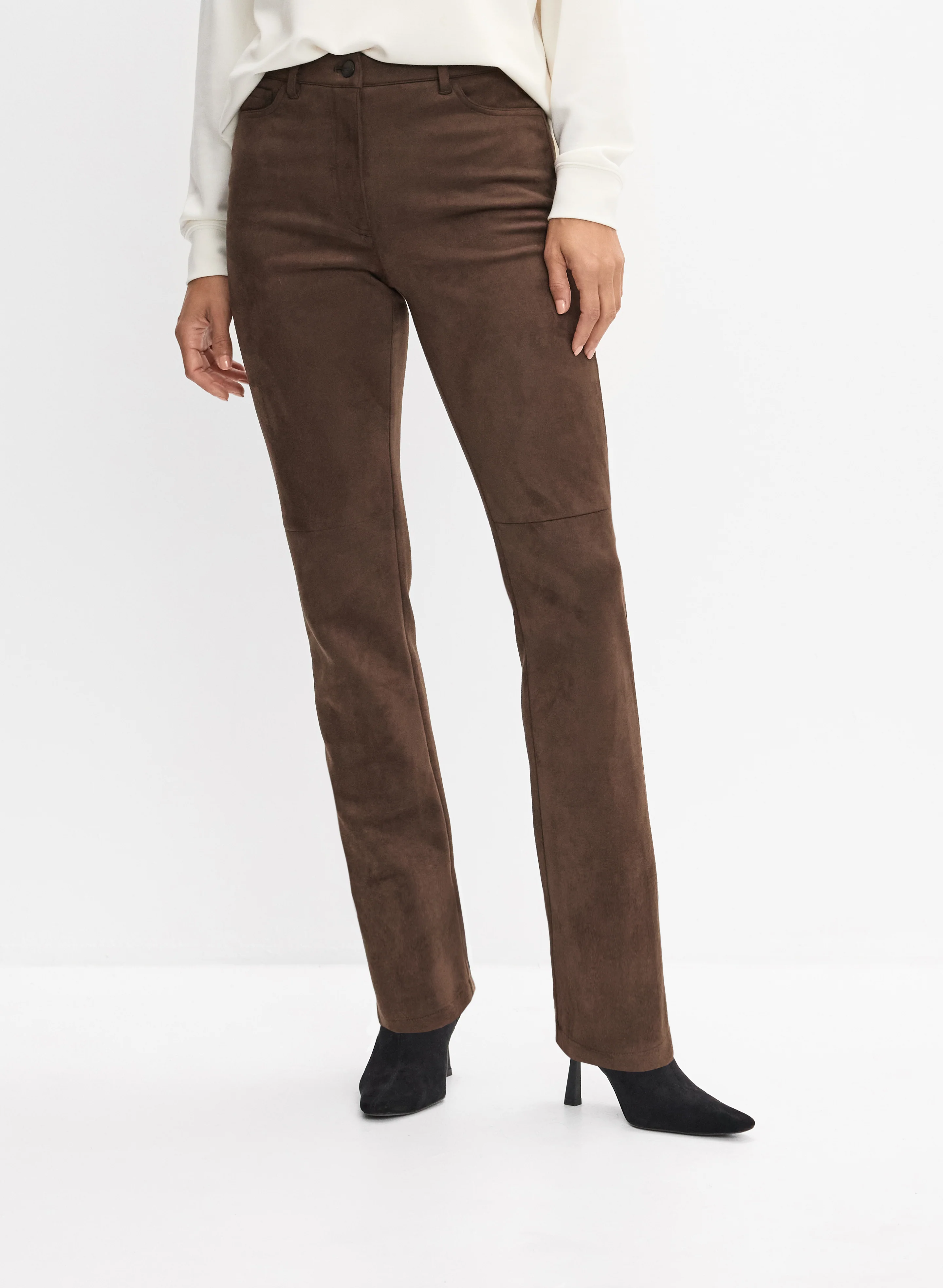 Faux-Suede Straight-Leg Pants