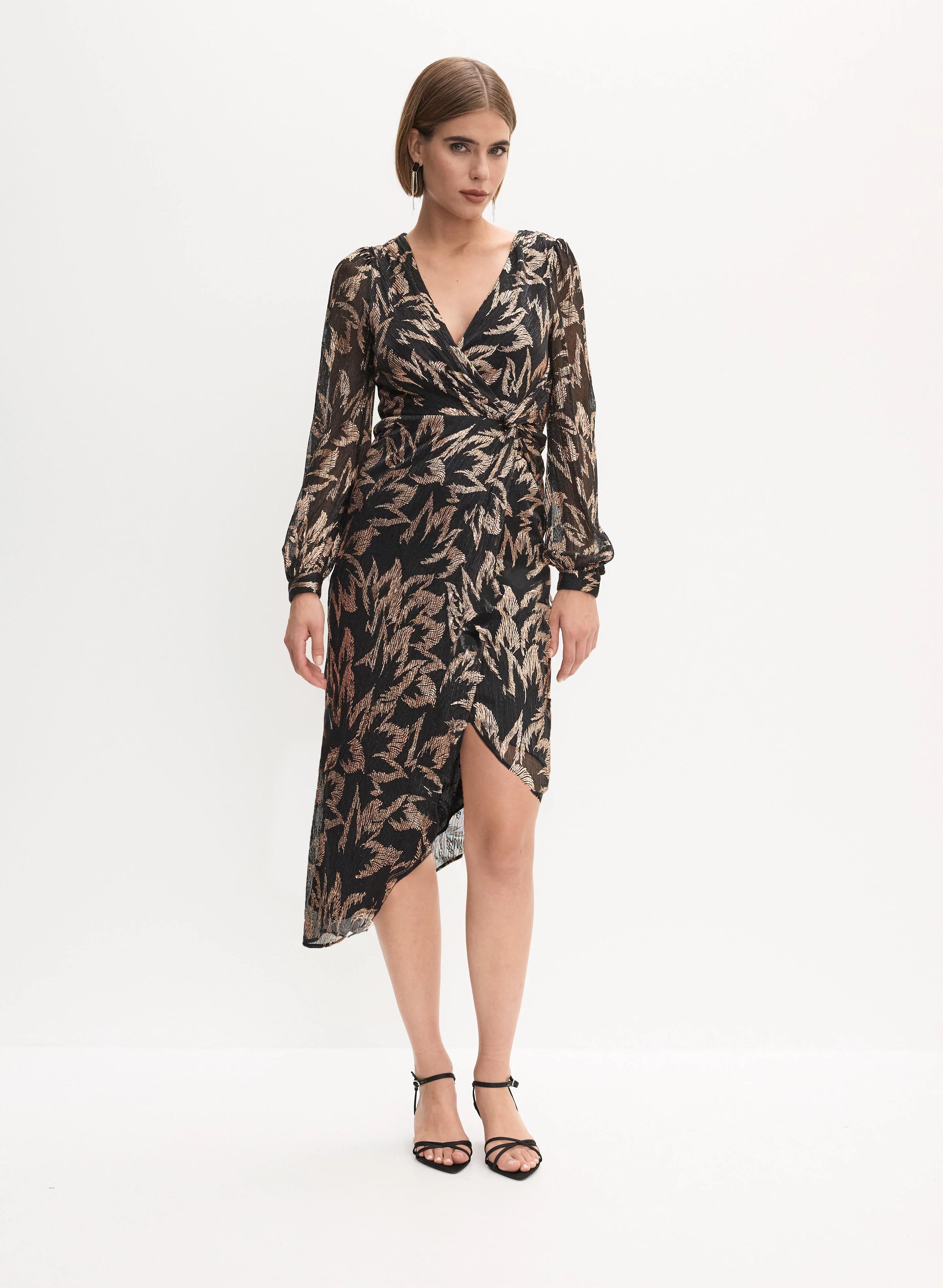Adrianna Papell- Floral Print Faux Wrap Dress