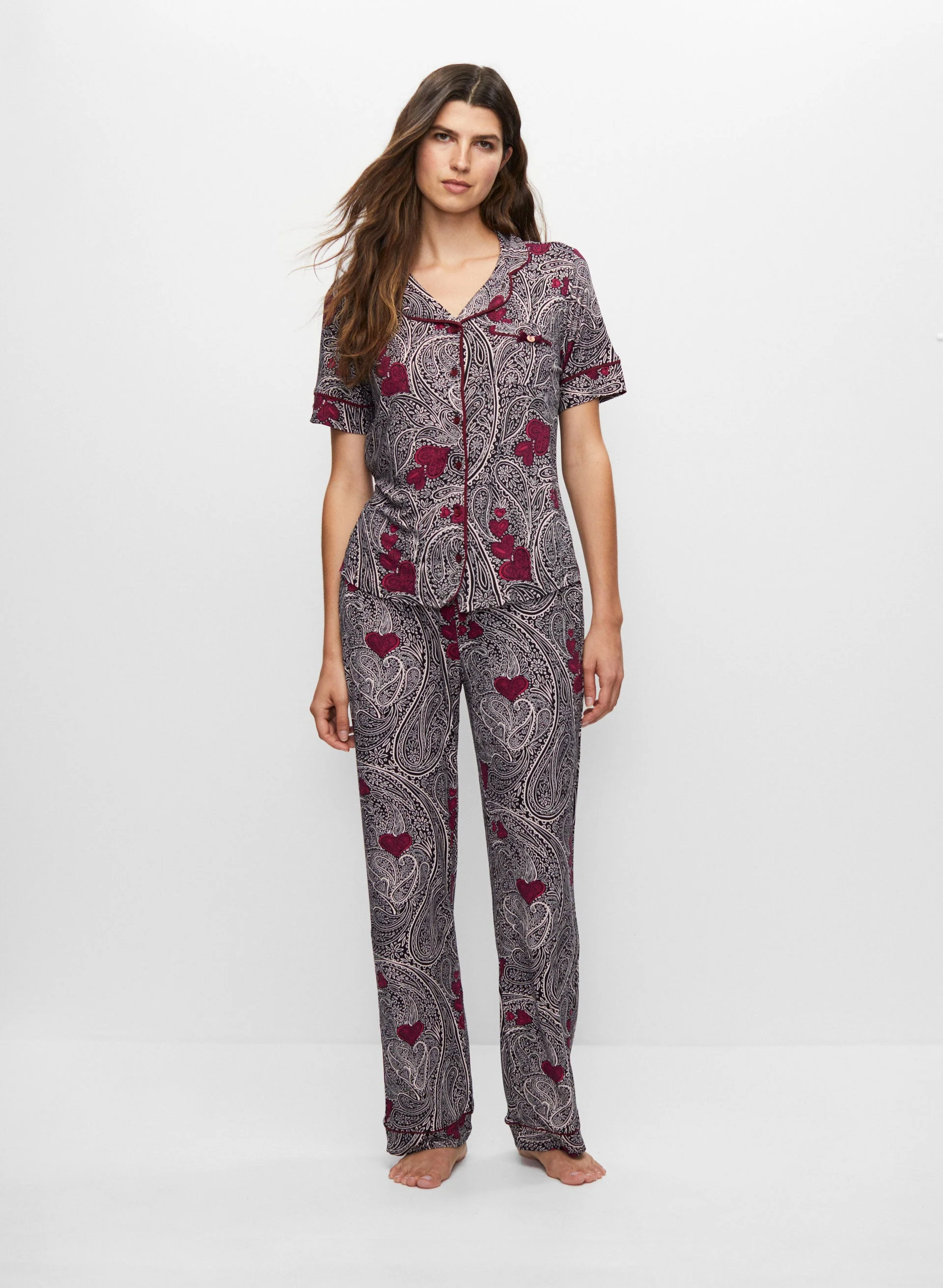 Paisley Heart Print Pyjama Set