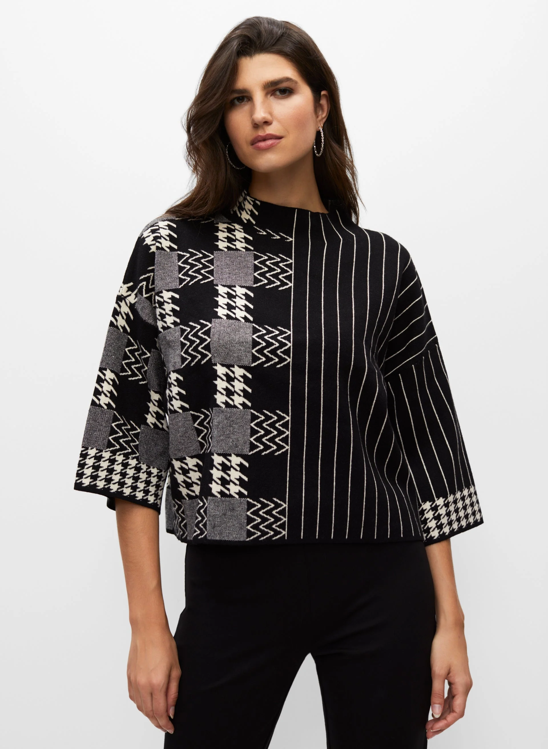 Plaid Funnel Neck Sweater