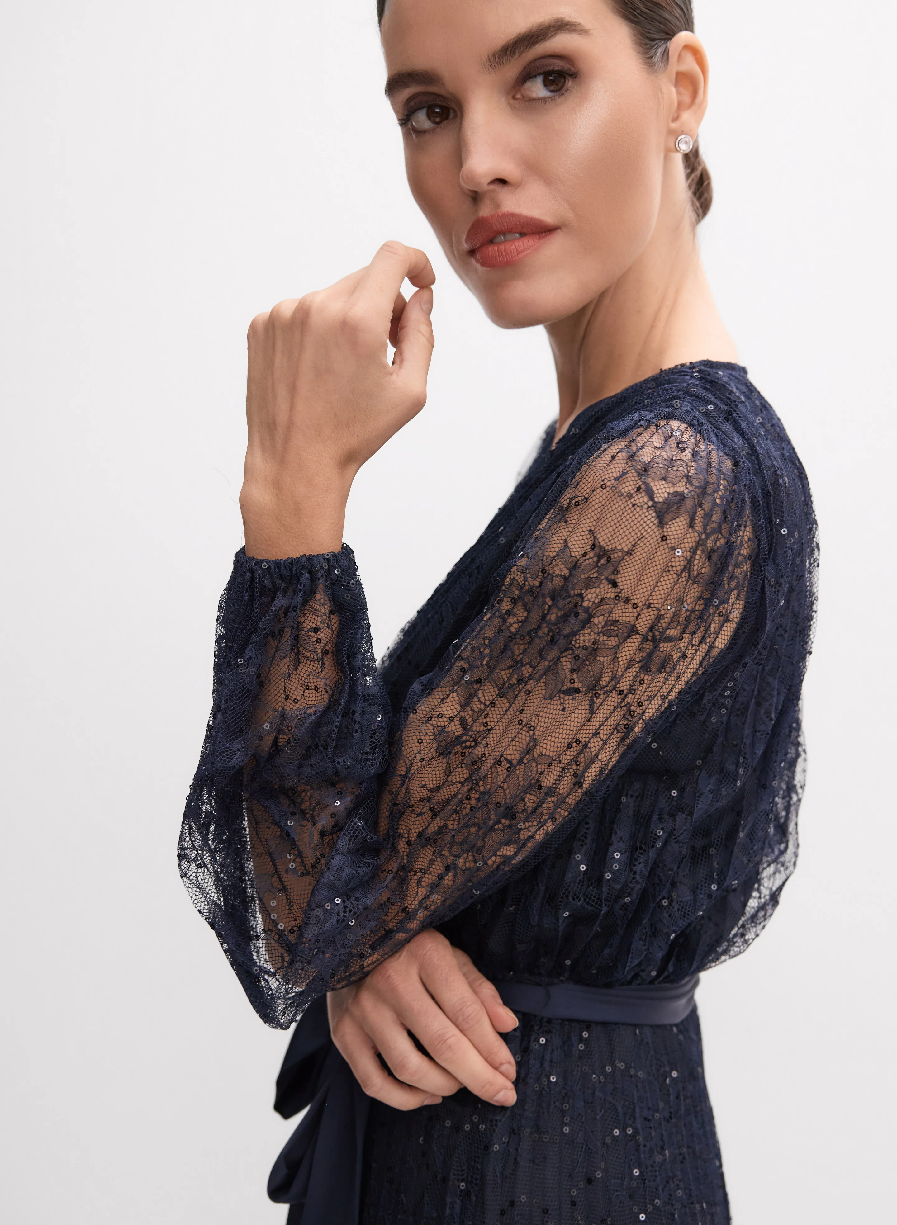 1342-joseph-ribkoff-pleated-lace-dress-2.webp Joseph Ribkoff - Pleated Lace Dress