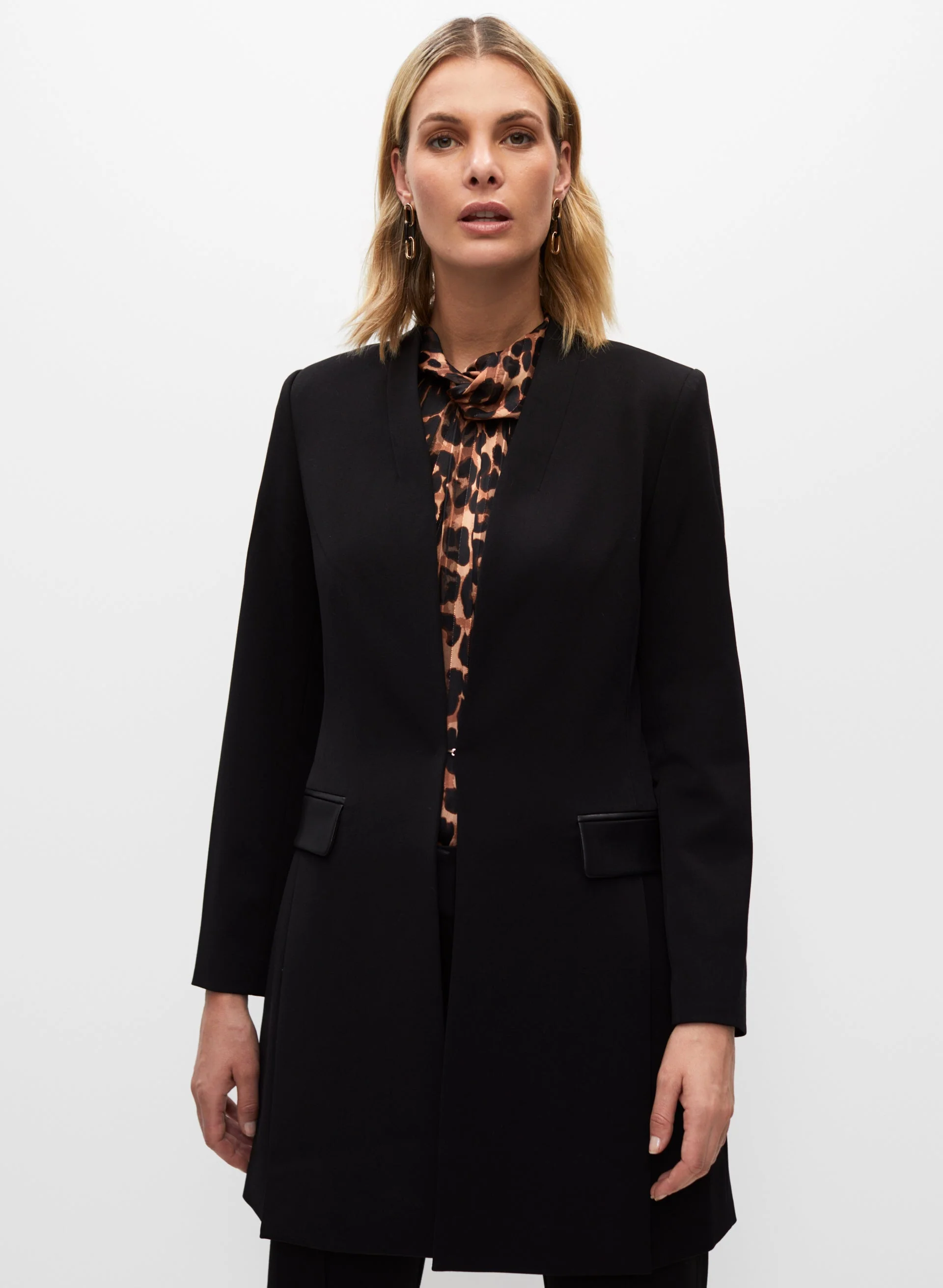 Vegan Leather Trim Redingote