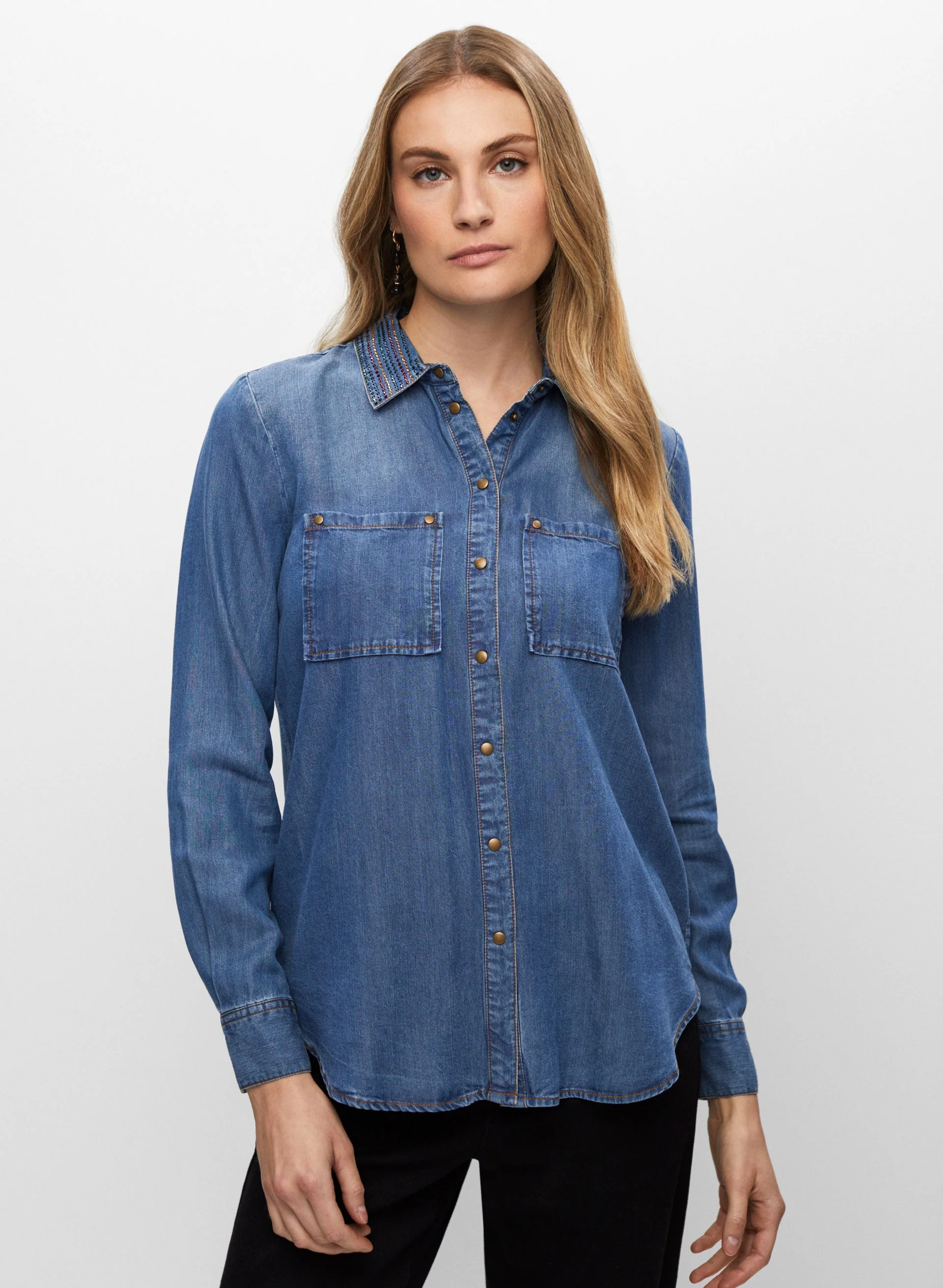 Rhinestone Detail Tencel Blouse