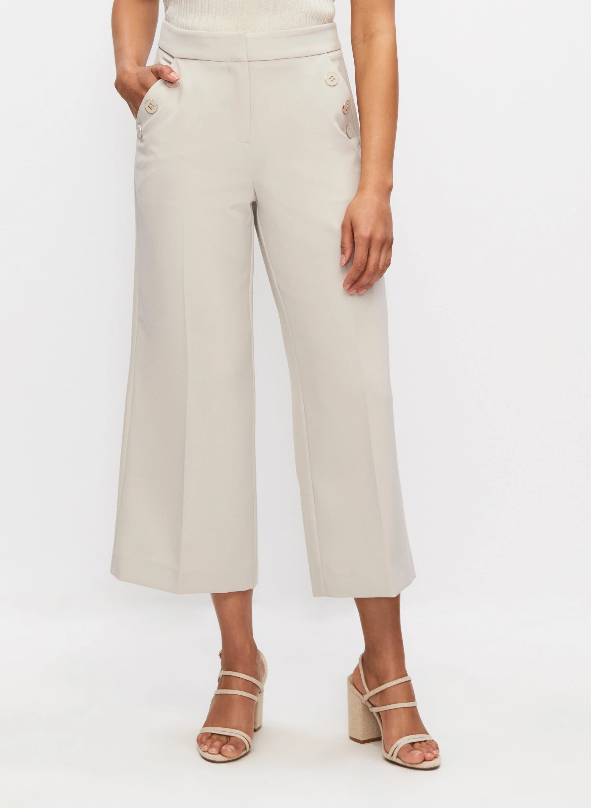 Button Detail Culotte Pants