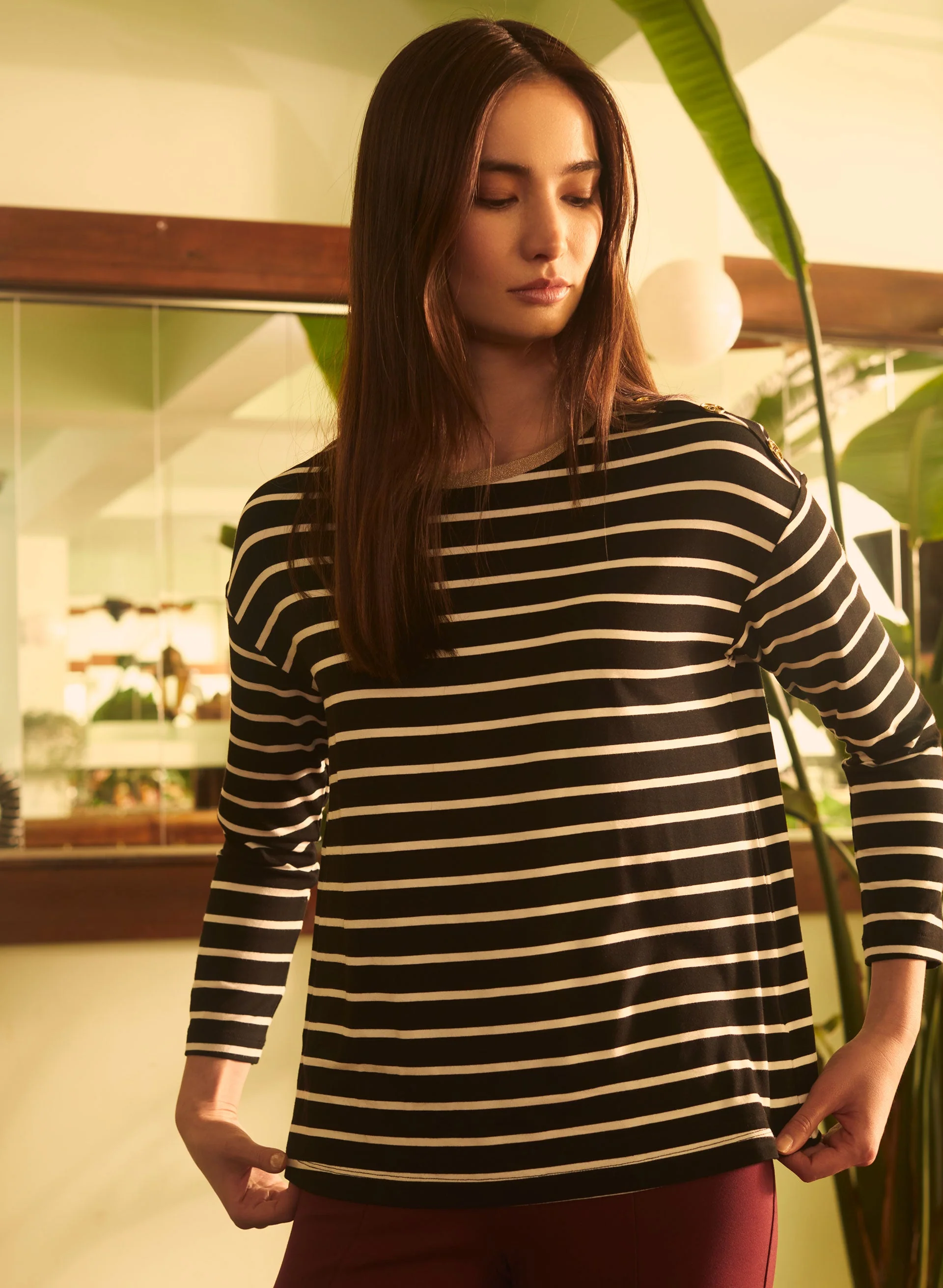 14330-stripe-print-3-4-sleeve-tee-2.webp Stripe Print 3/4 Sleeve Tee