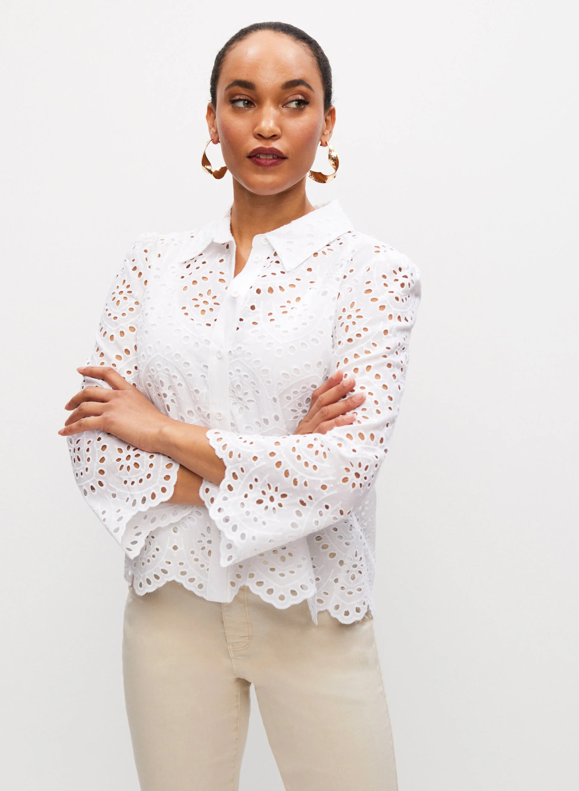 Eyelet Button Front Blouse