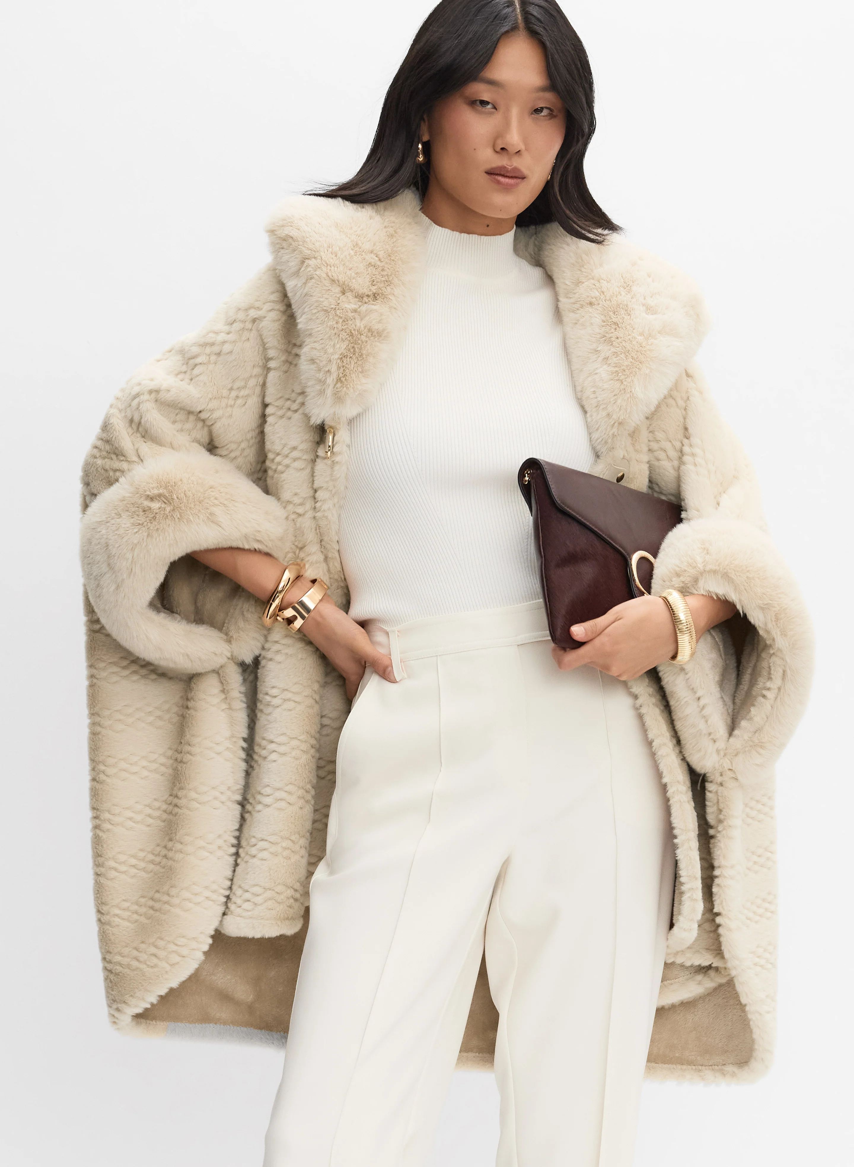 Textured Faux-Fur Poncho