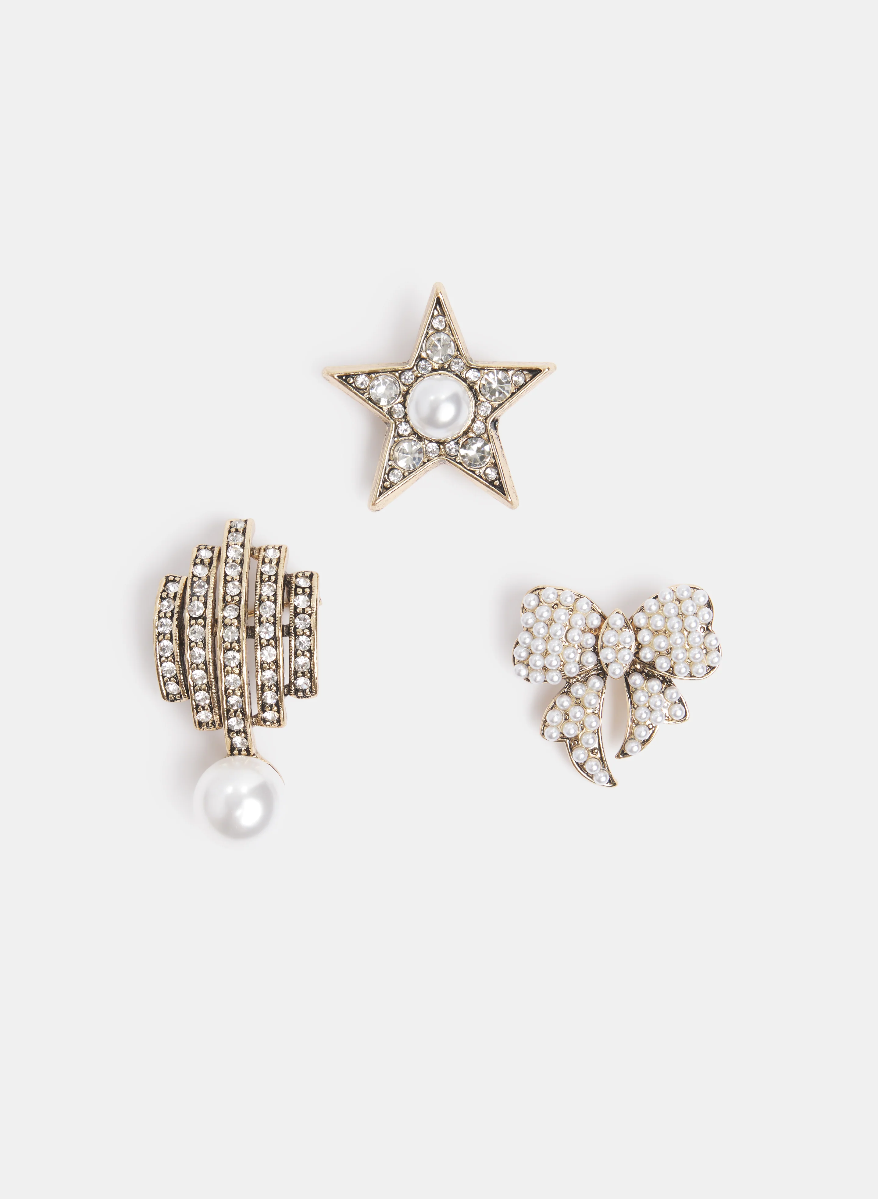 Pearl Embellished Brooch Set