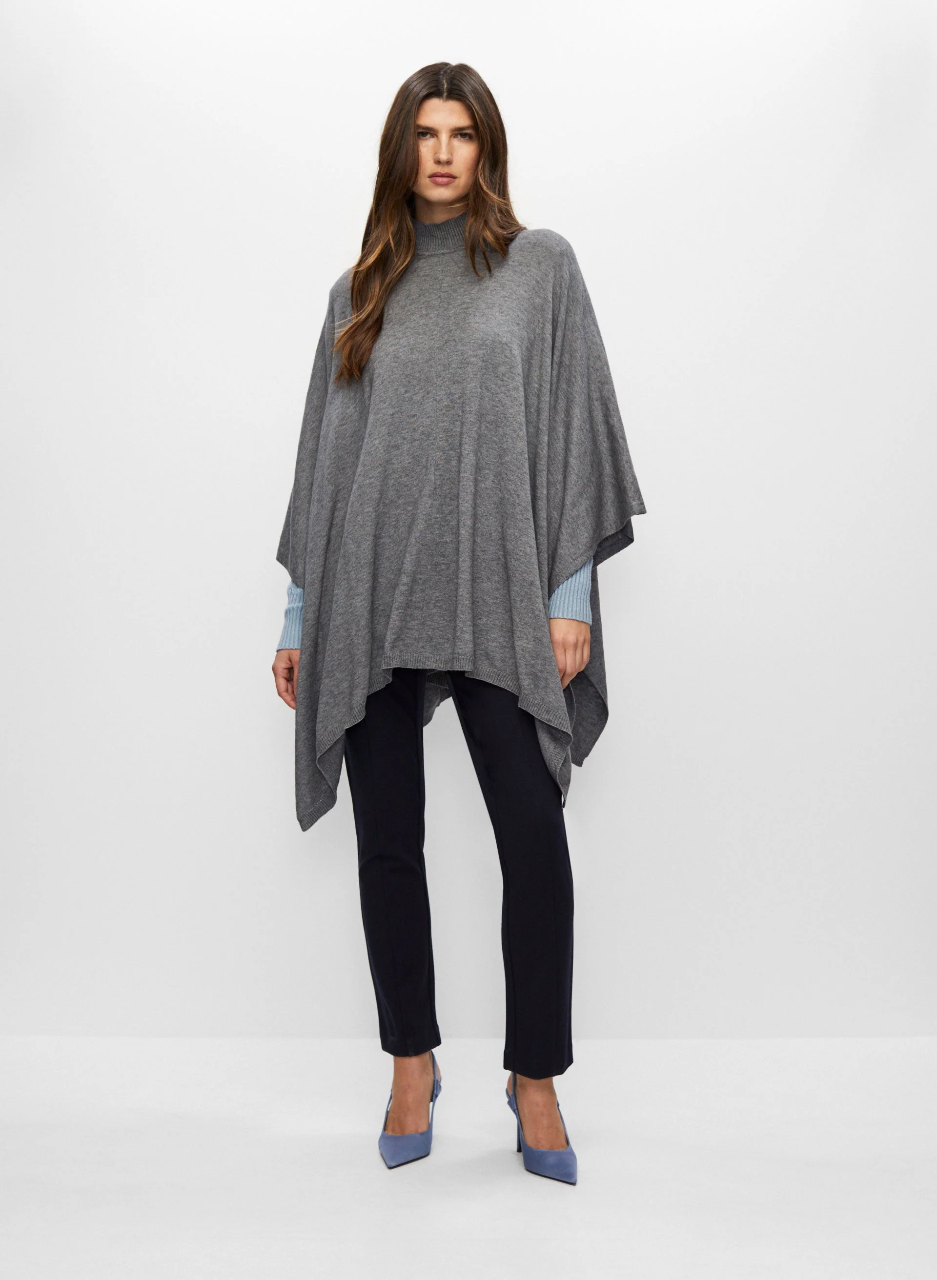 Asymmetrical Mock Neck Poncho