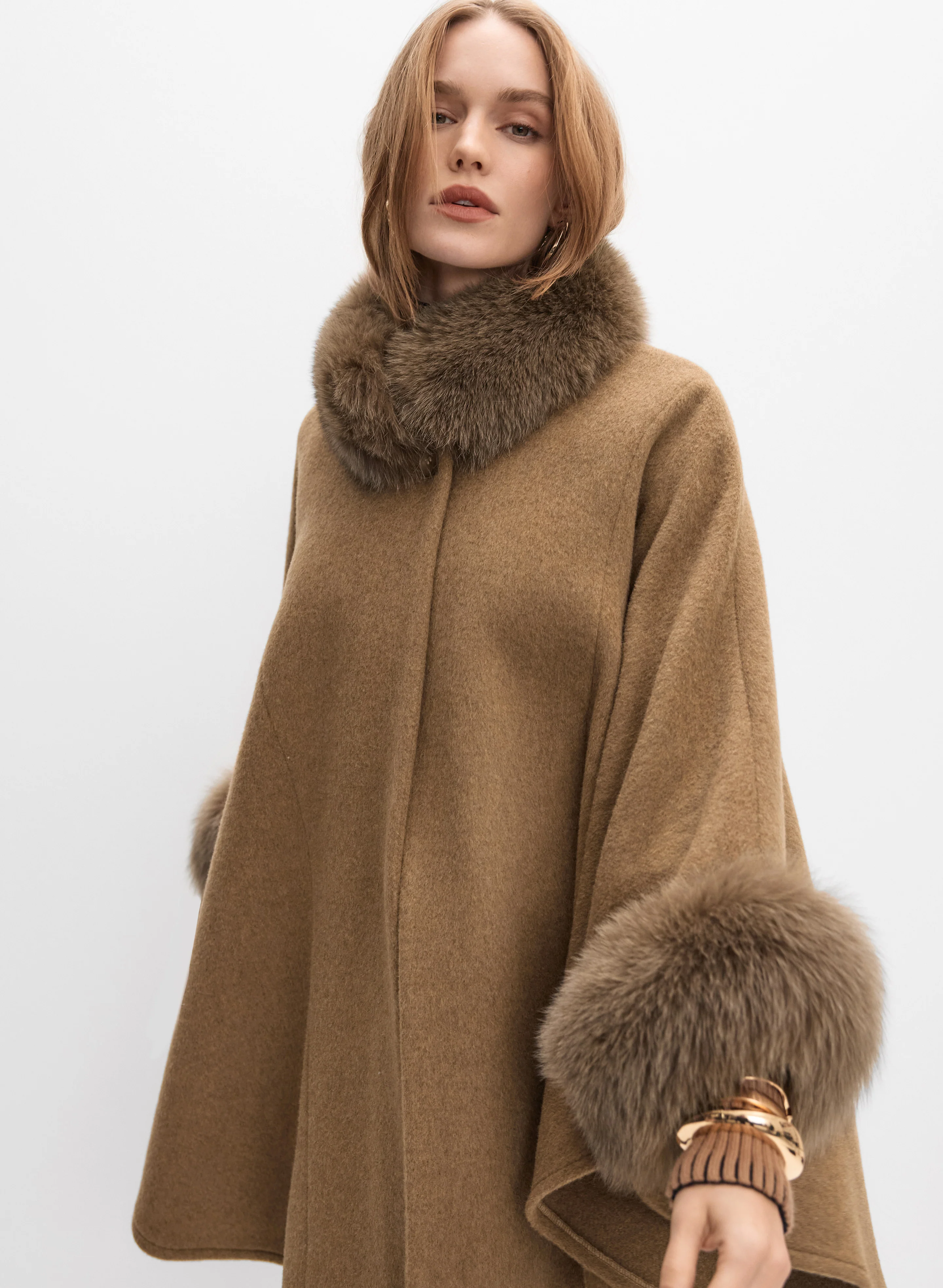 Mallia - Fur Trim Wool-Blend Cape