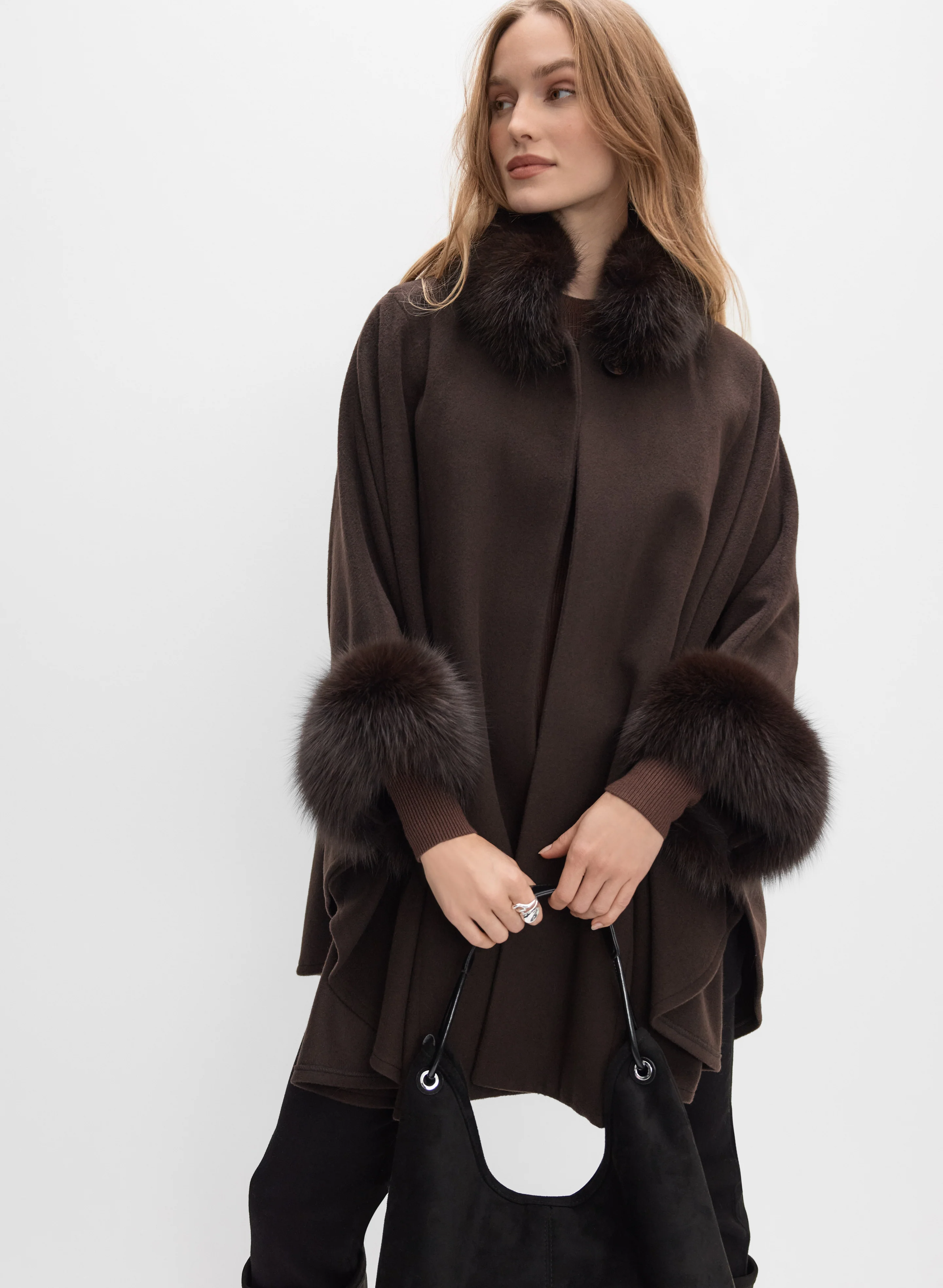 Mallia - Fur Trim Wool-Blend Cape
