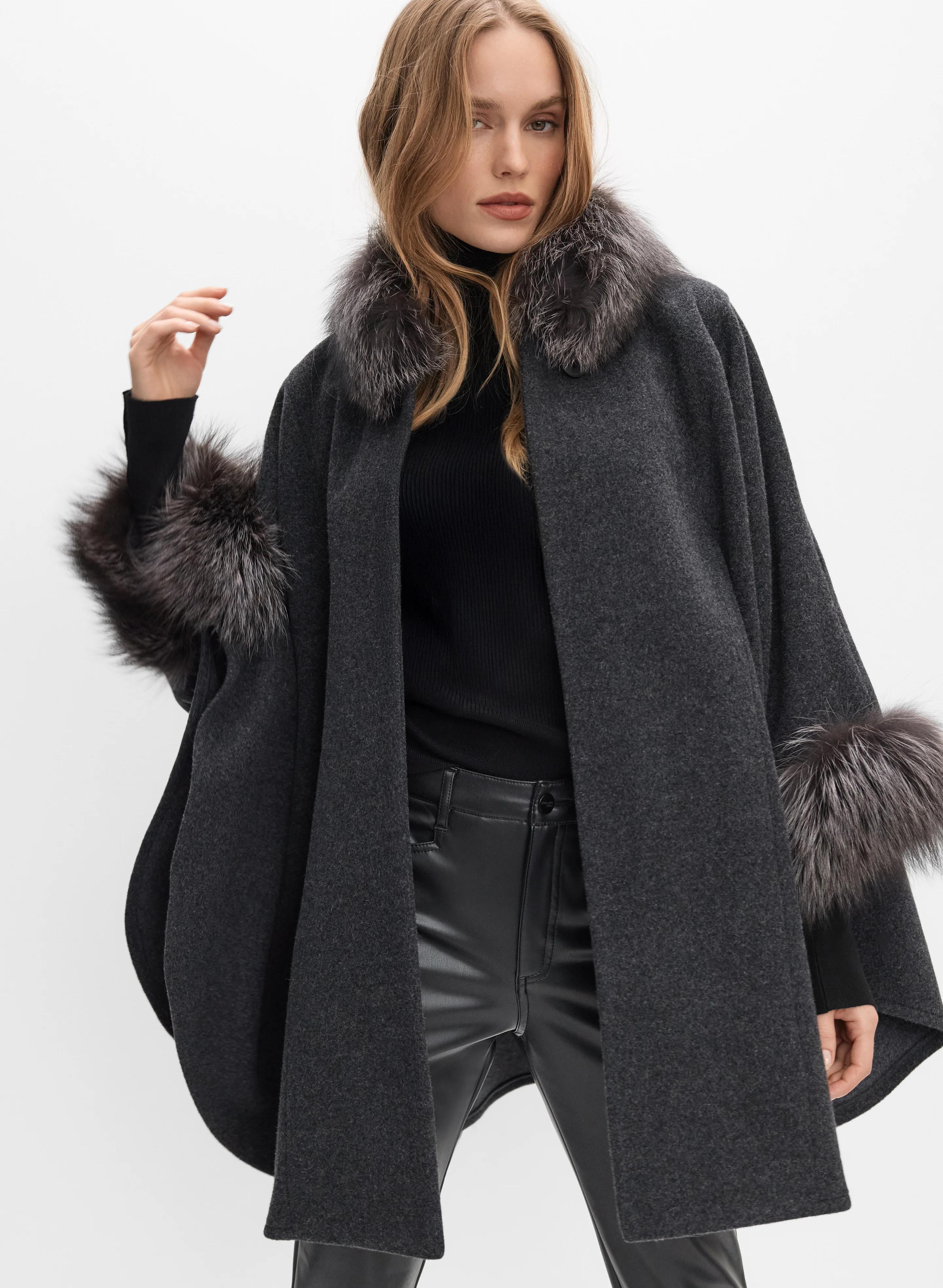 Mallia - Fur Trim Wool-Blend Cape