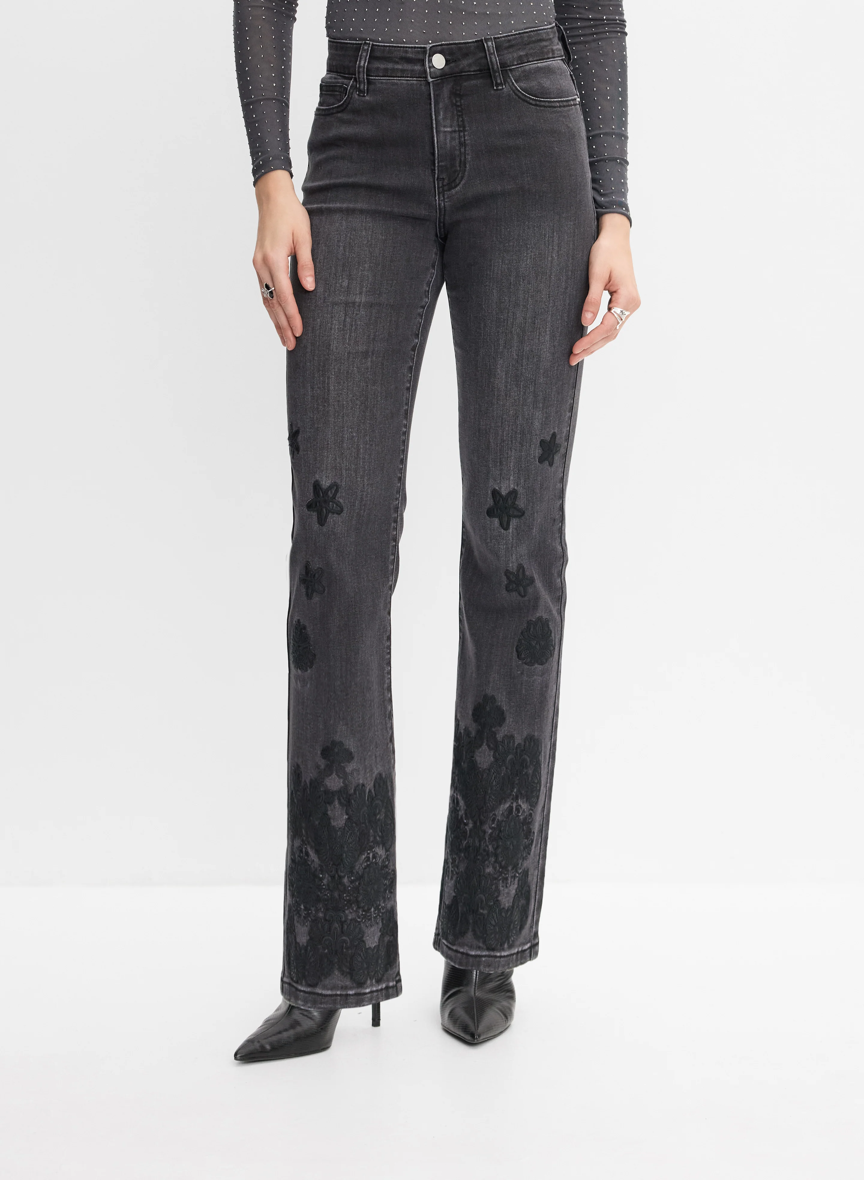 Embroidered Straight-Leg Jeans