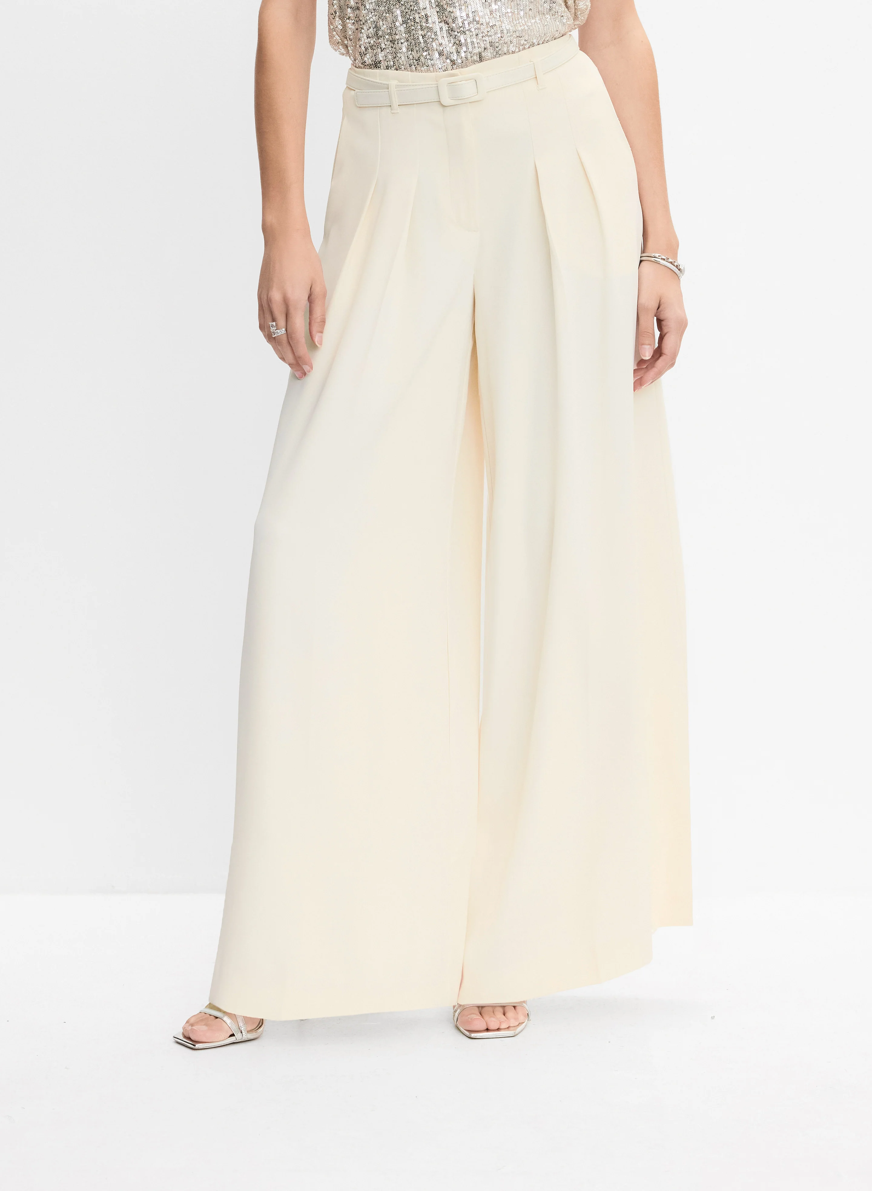 Pintuck Wide-Leg Pants