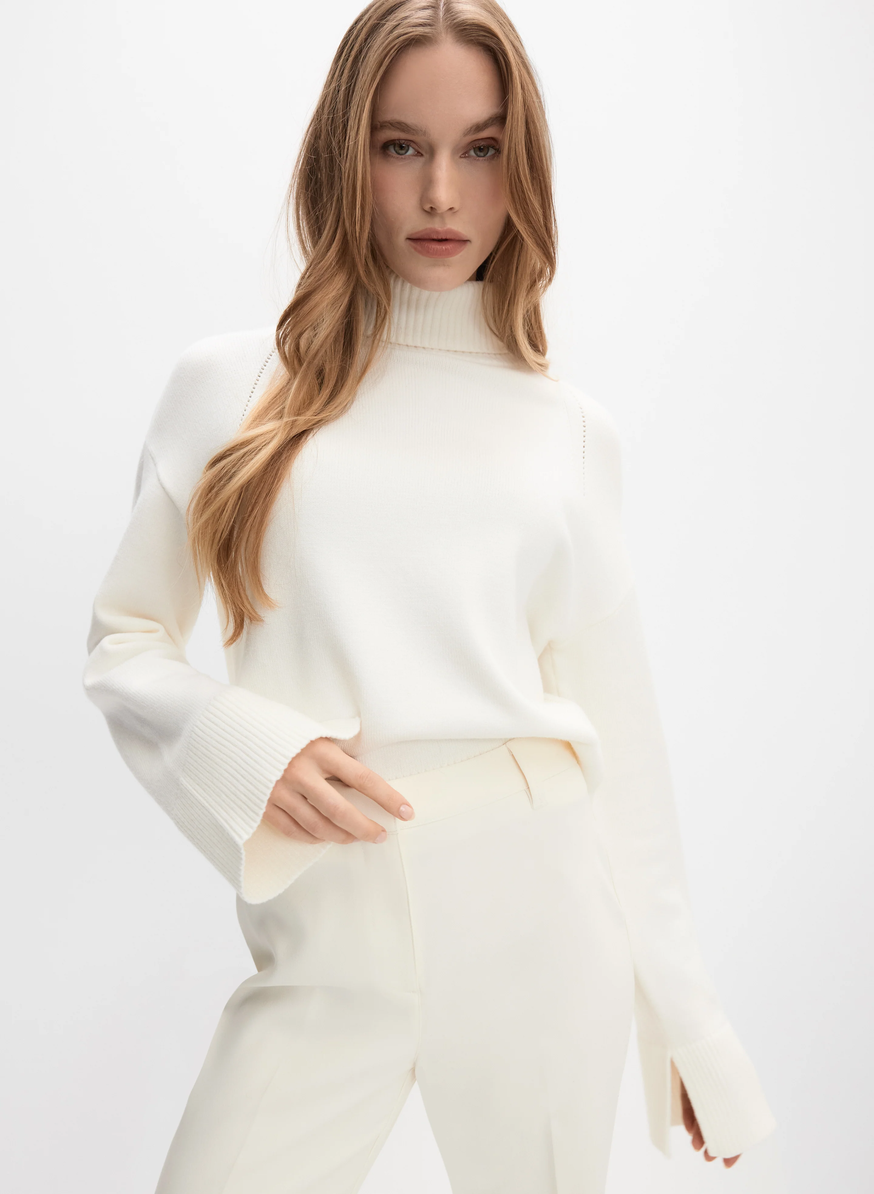 Ribbed Detail Turtleneck Sweater