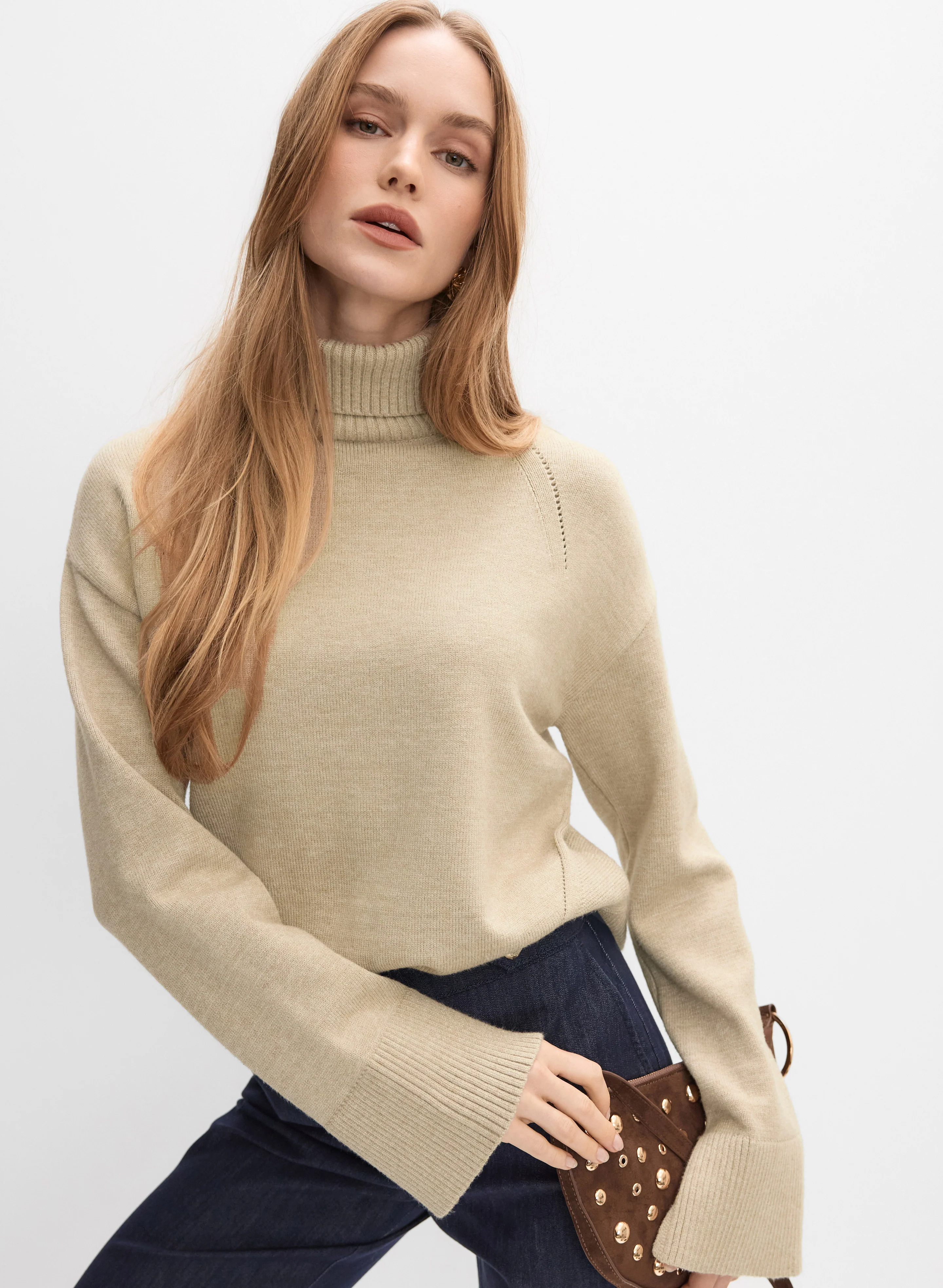 Ribbed Detail Turtleneck Sweater