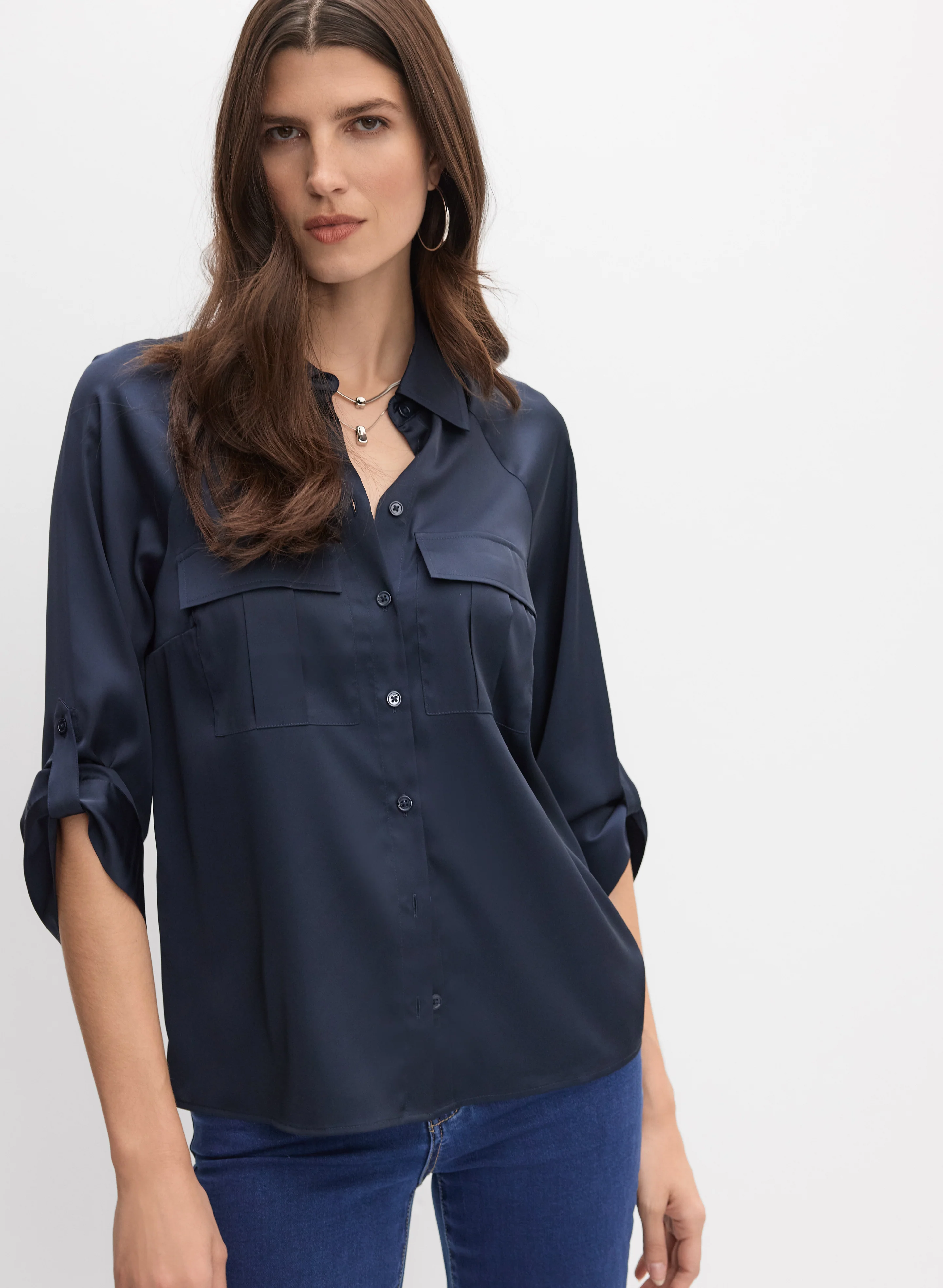 Satin Button-Down Blouse