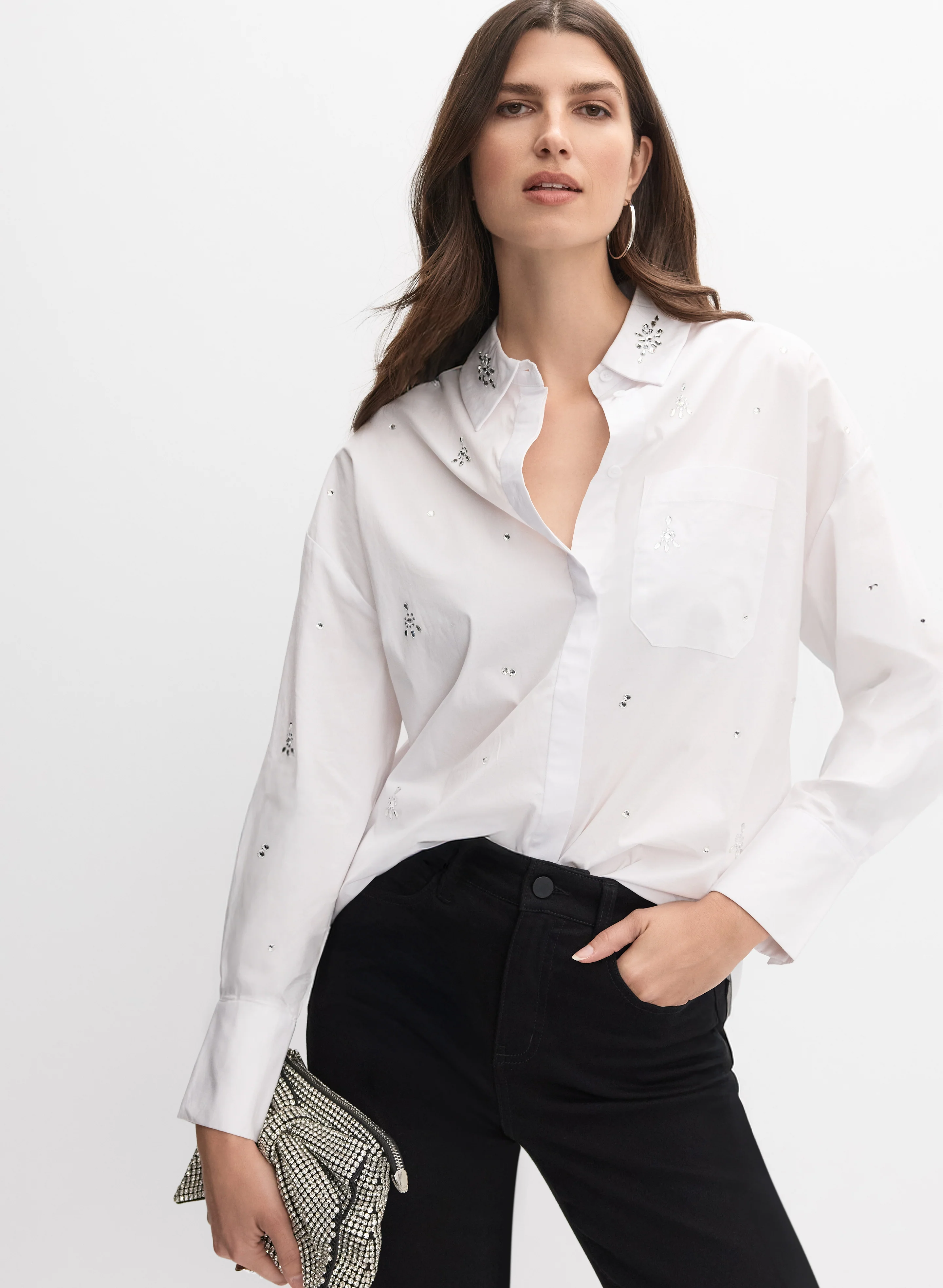 Scattered Rhinestone Embellished Blouse