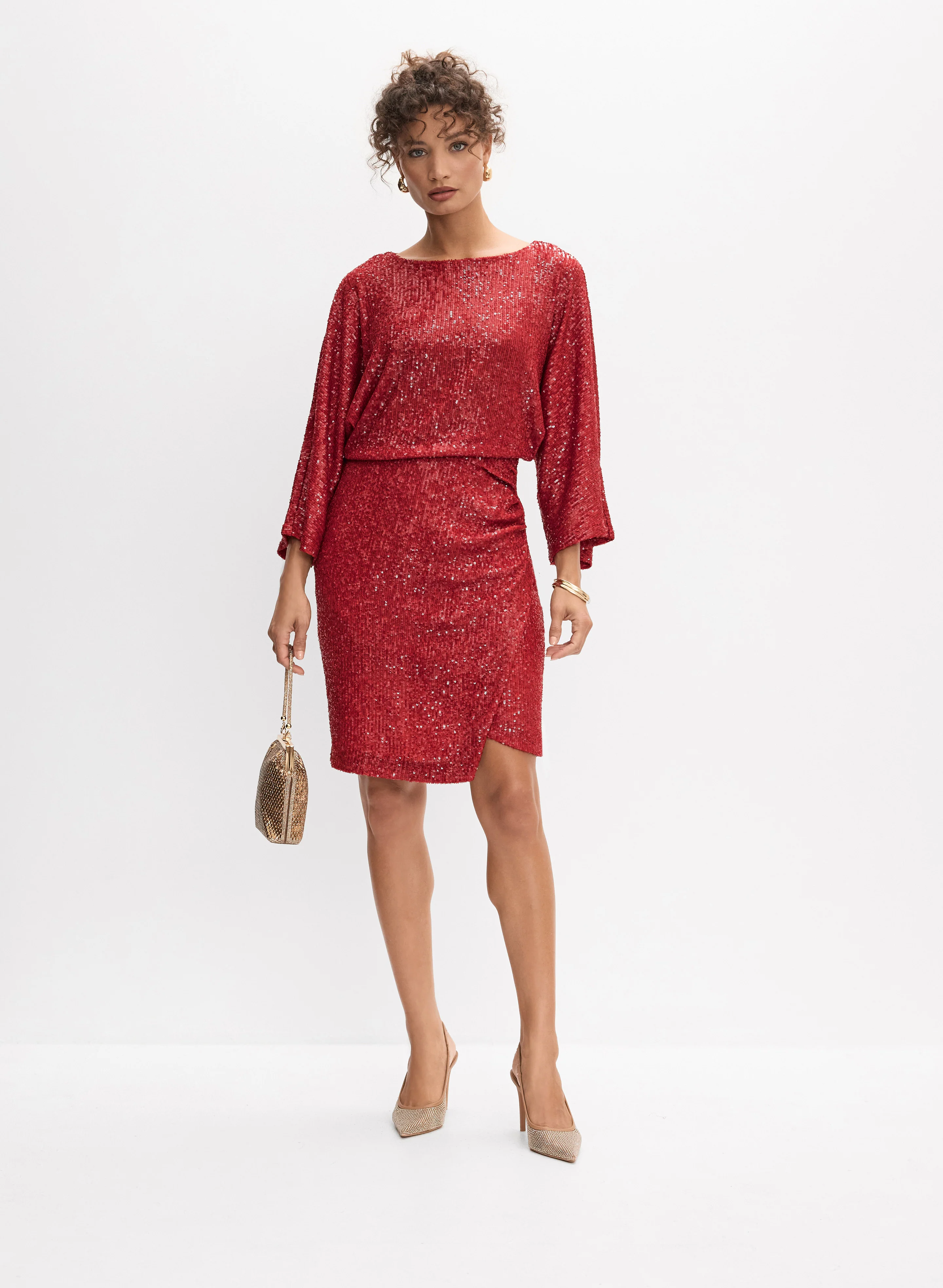 Sequined Flare Sleeve Dress
