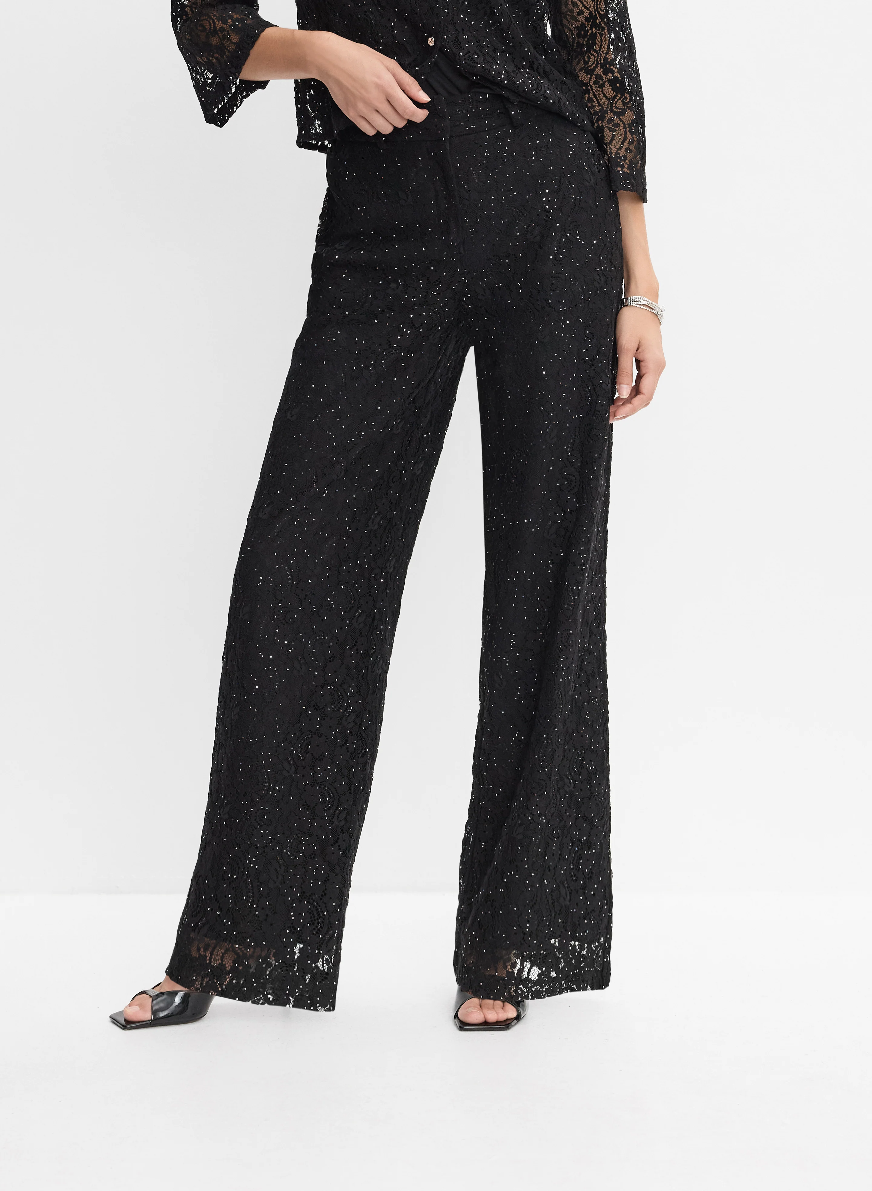 Sequined Lace Wide-Leg Pants