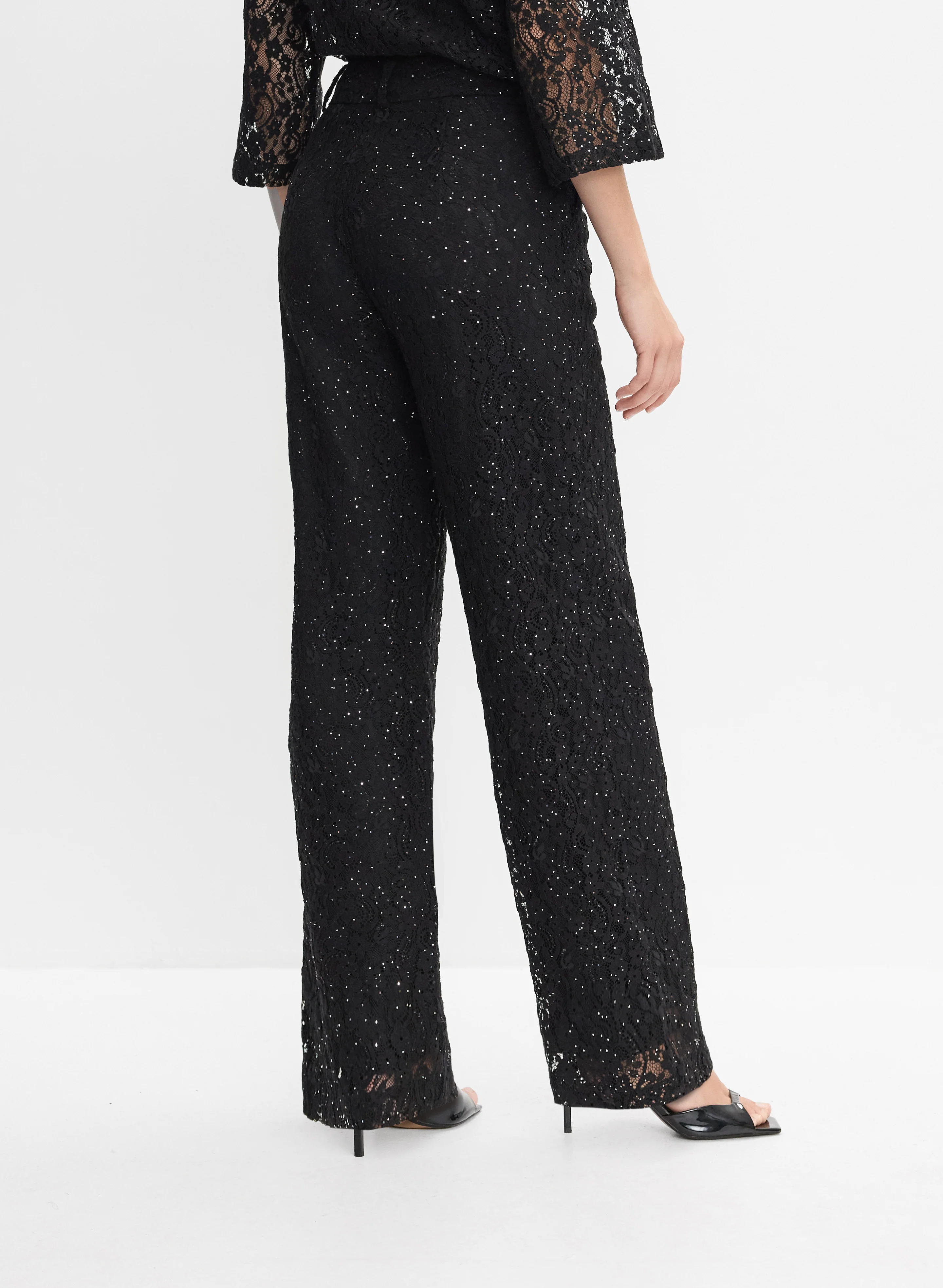 Sequined Lace Wide-Leg Pants