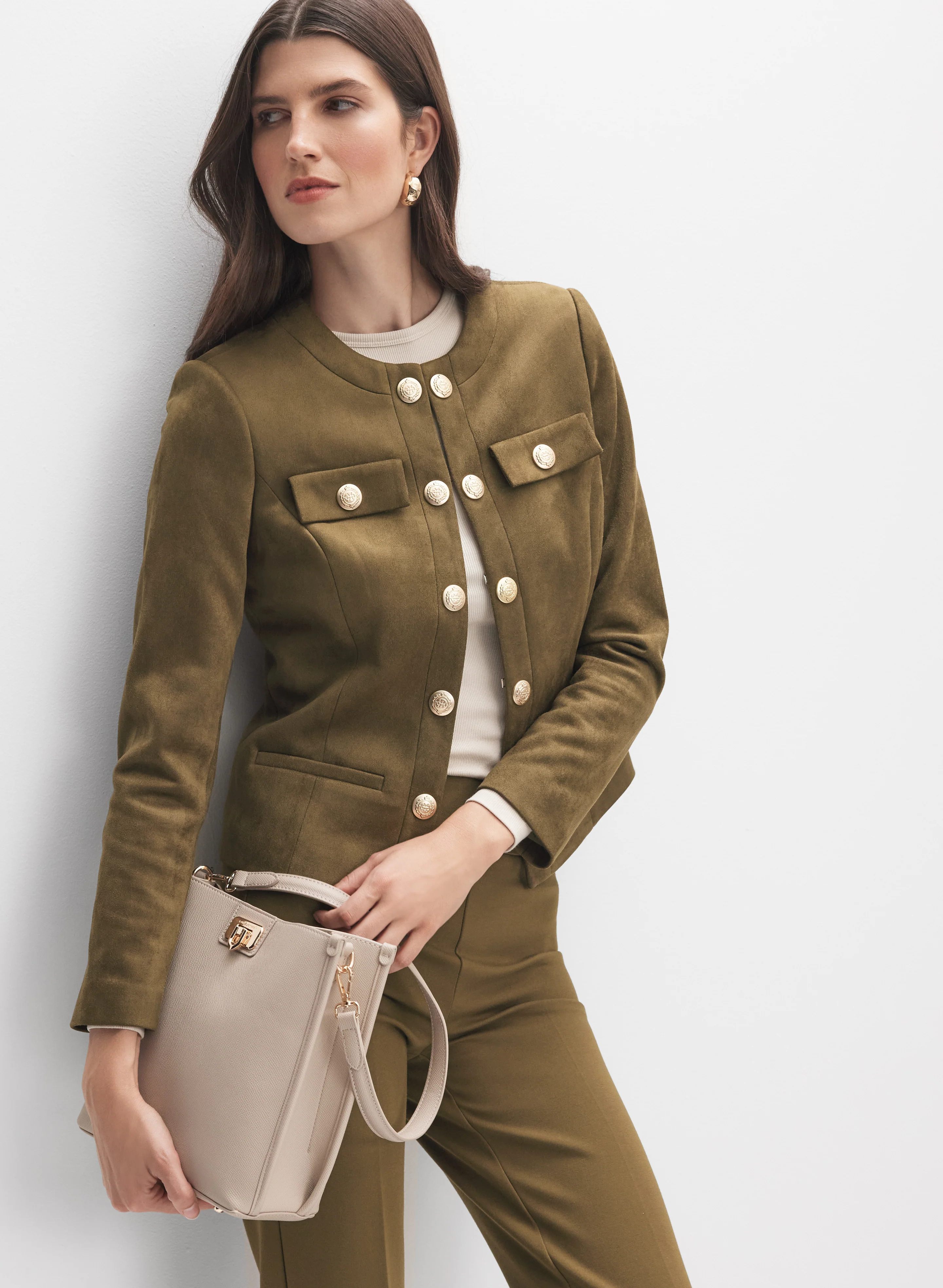 Faux-Suede Embossed Button Jacket
