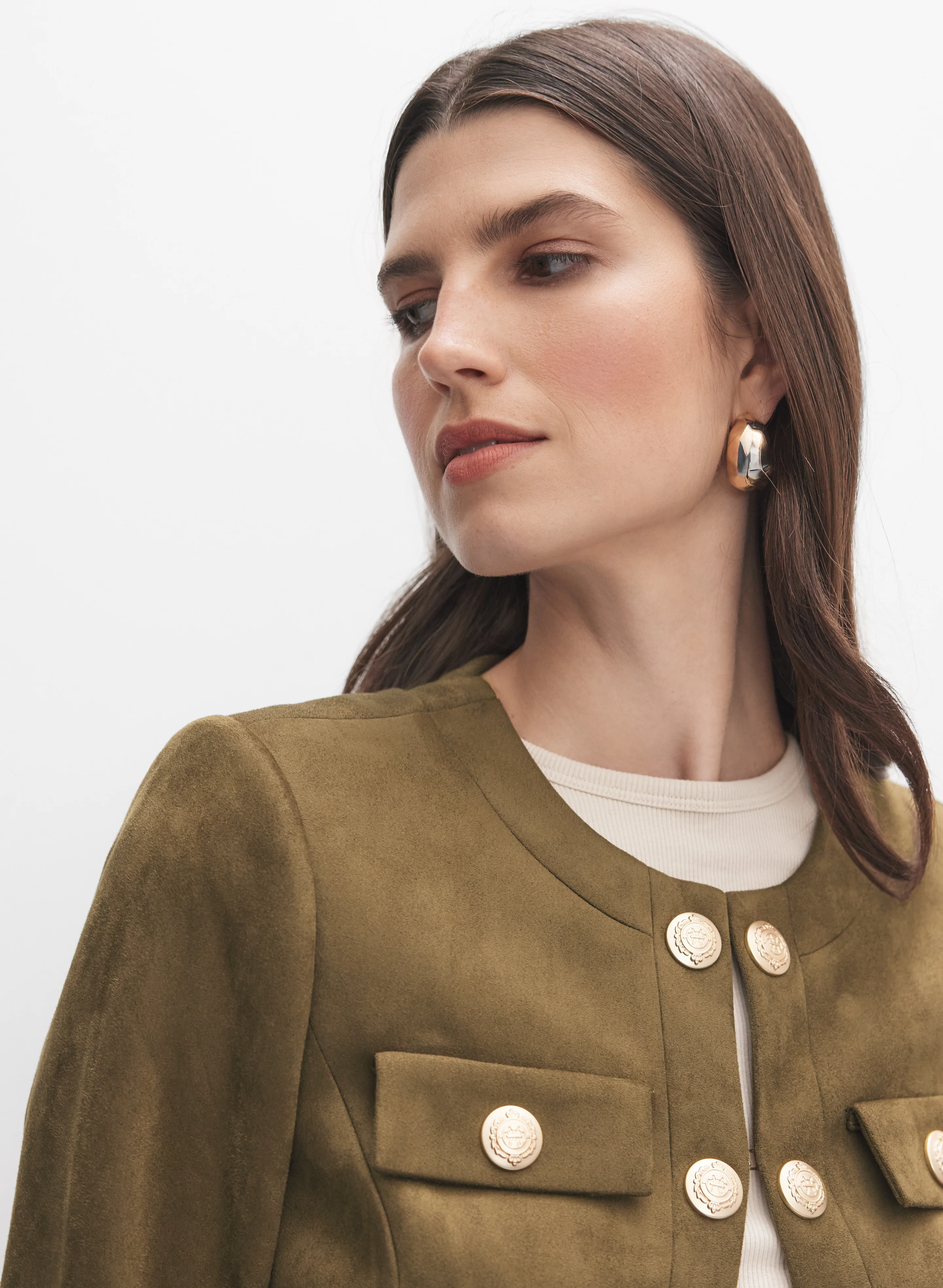 Faux-Suede Embossed Button Jacket