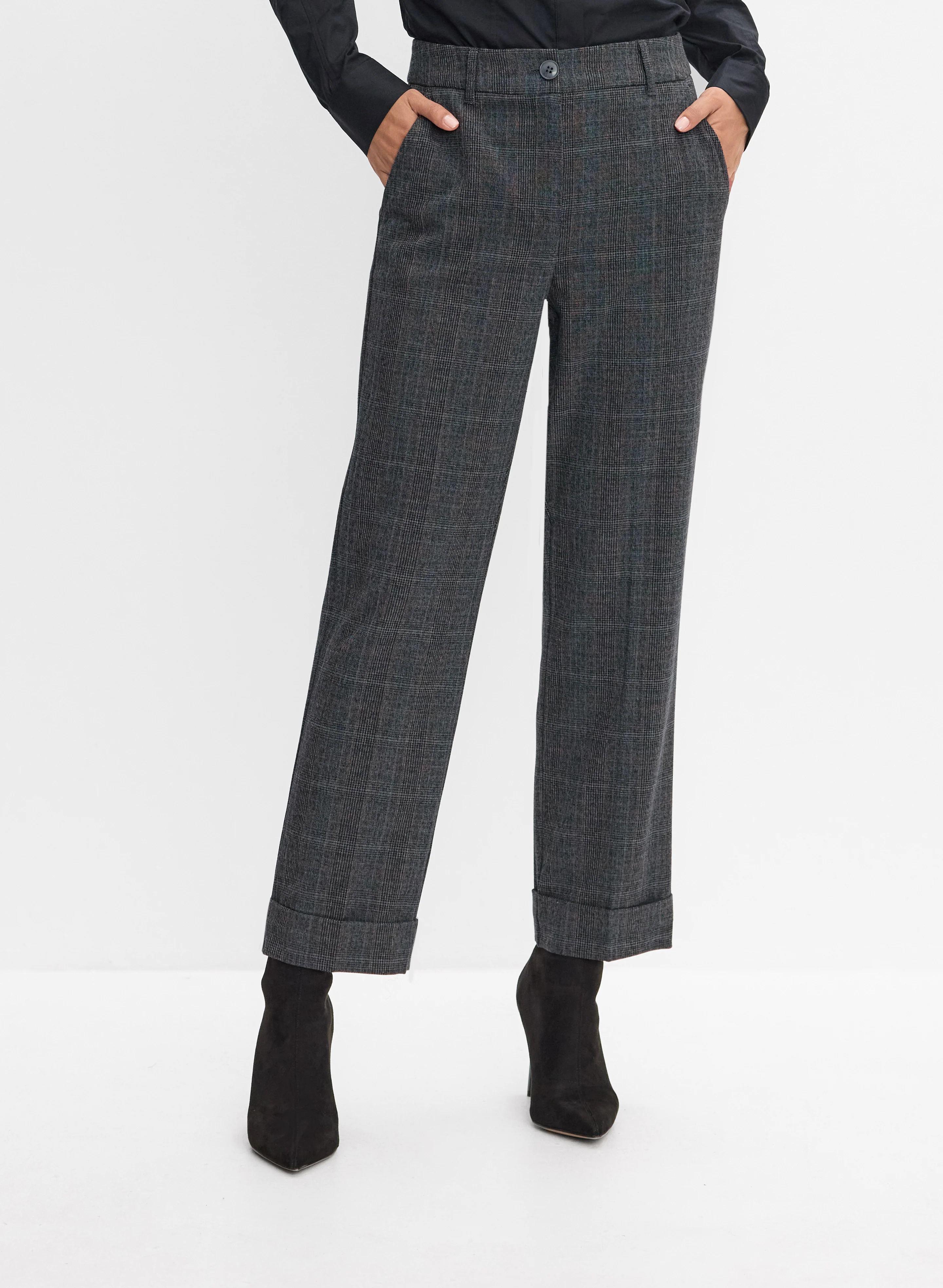 Plaid Straight-Leg Pants