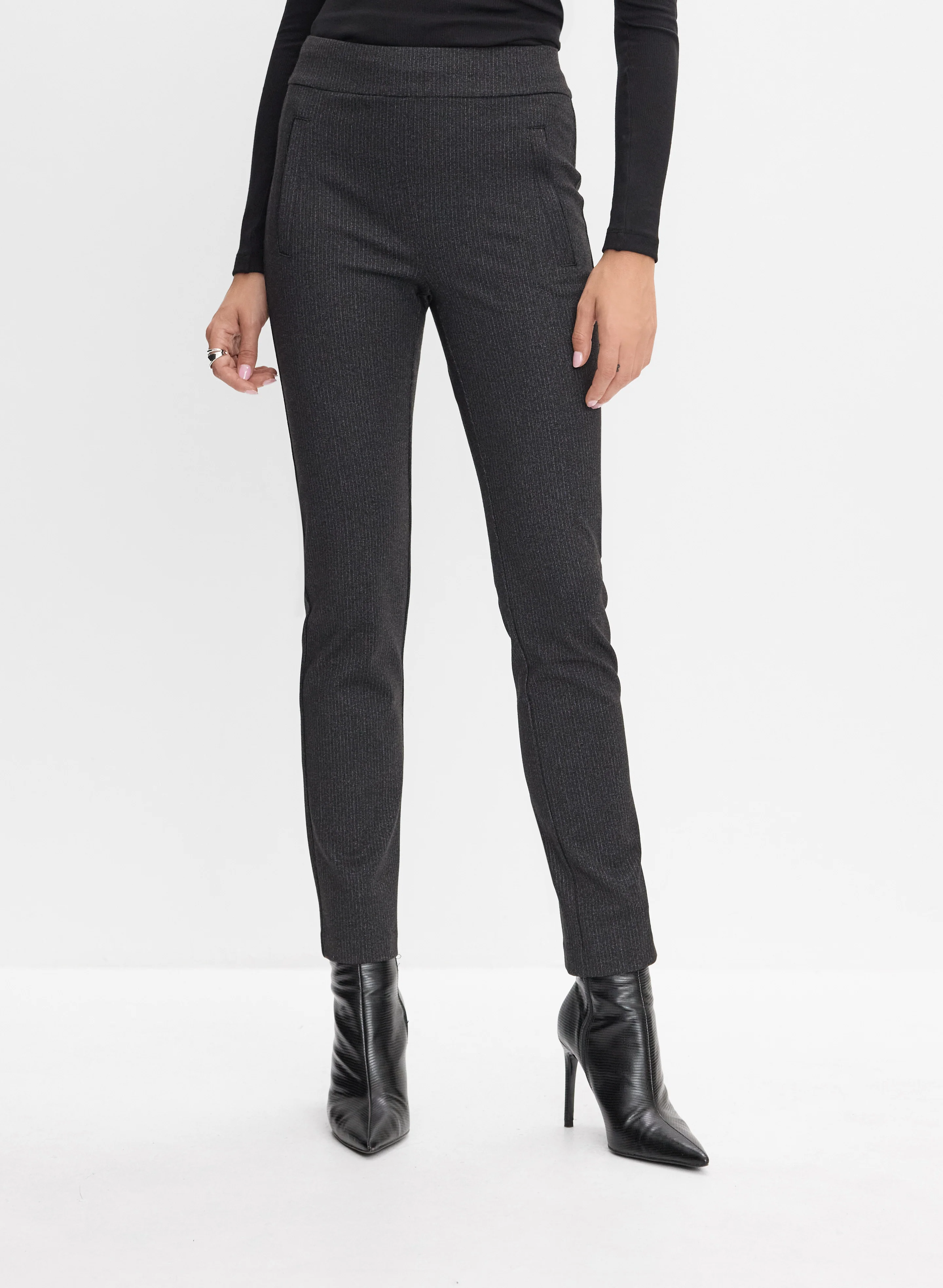 Madison Pinstripe Slim-Leg Pants