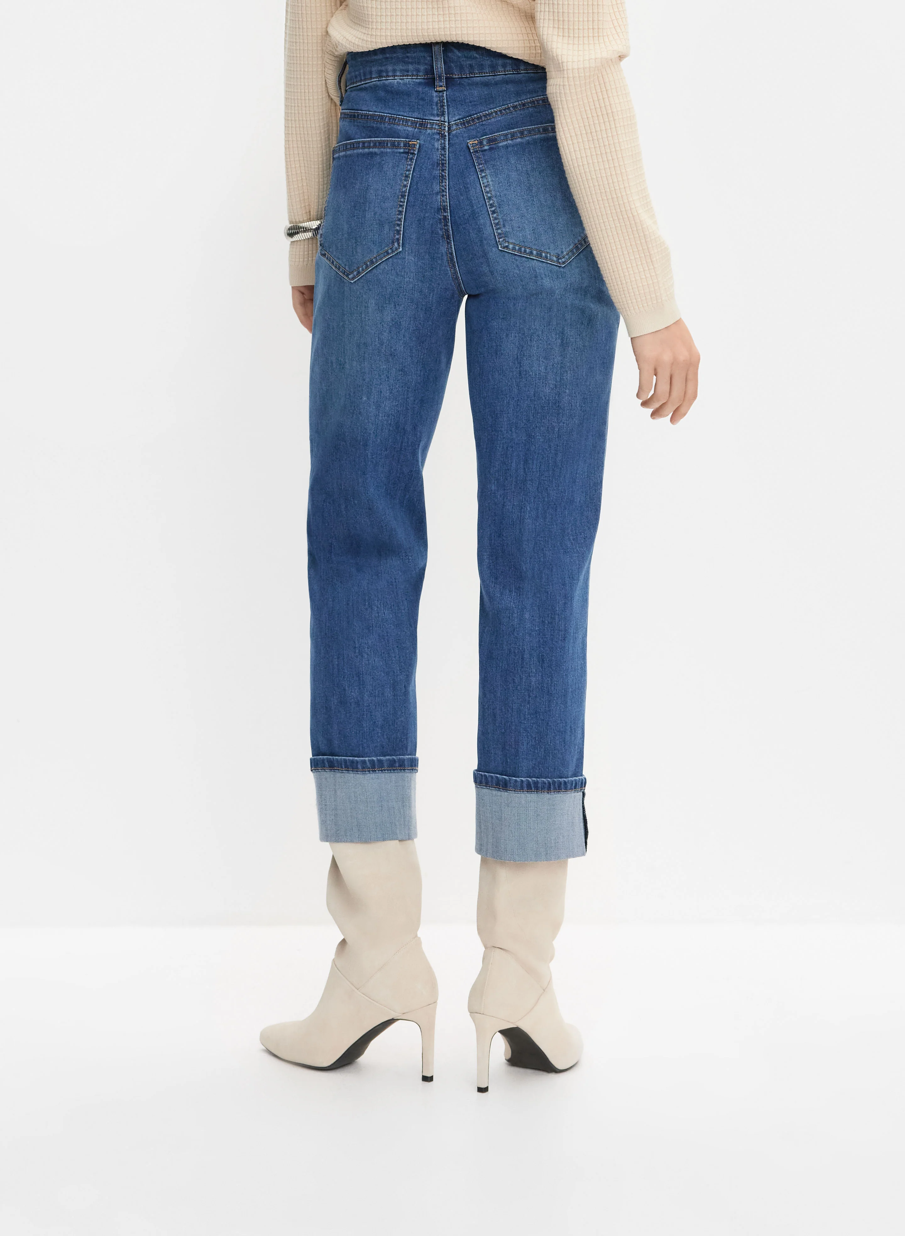 Cuffed Wide-Leg Culotte Jeans