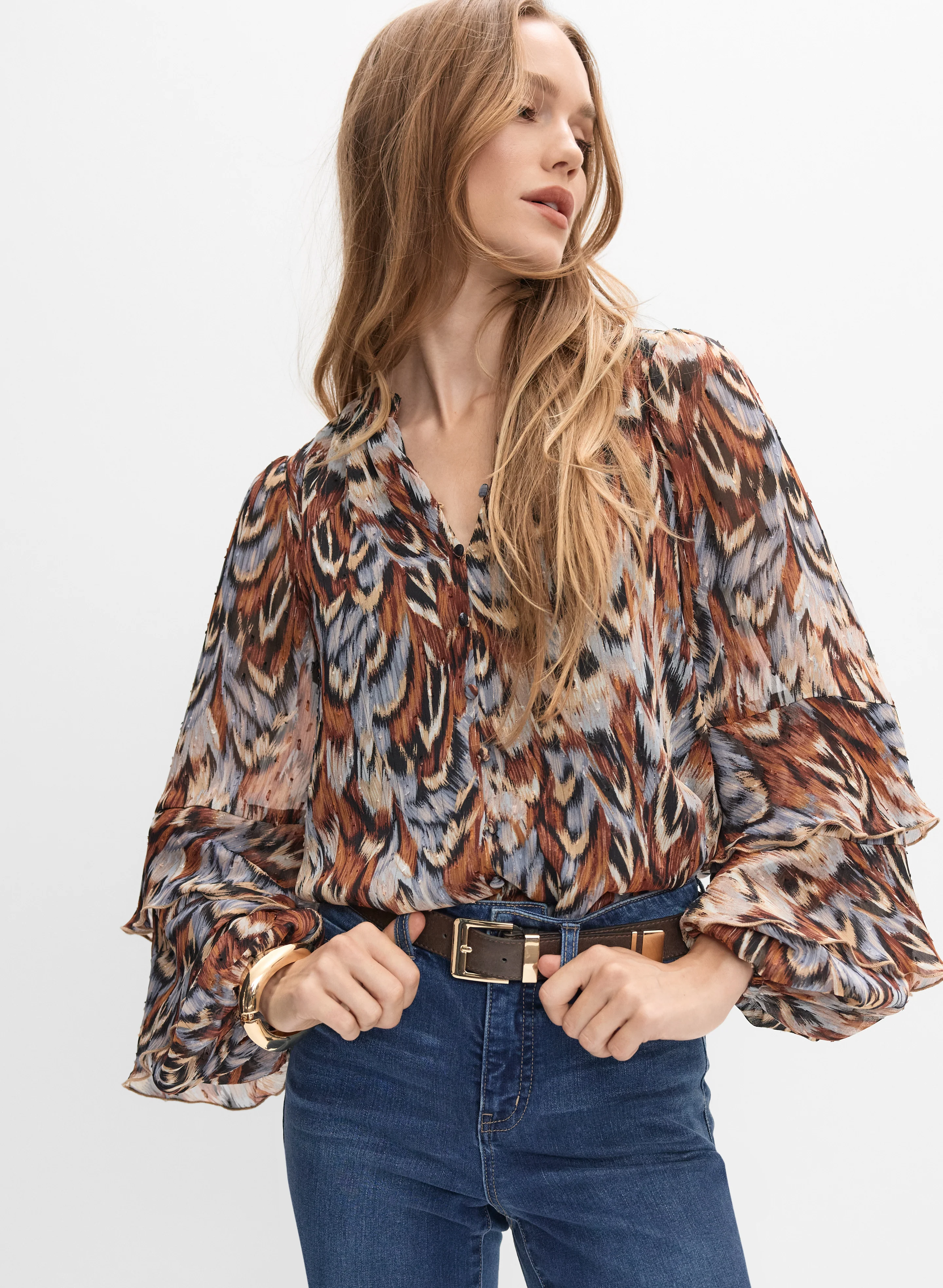 Abstract Tiered Sleeve Blouse