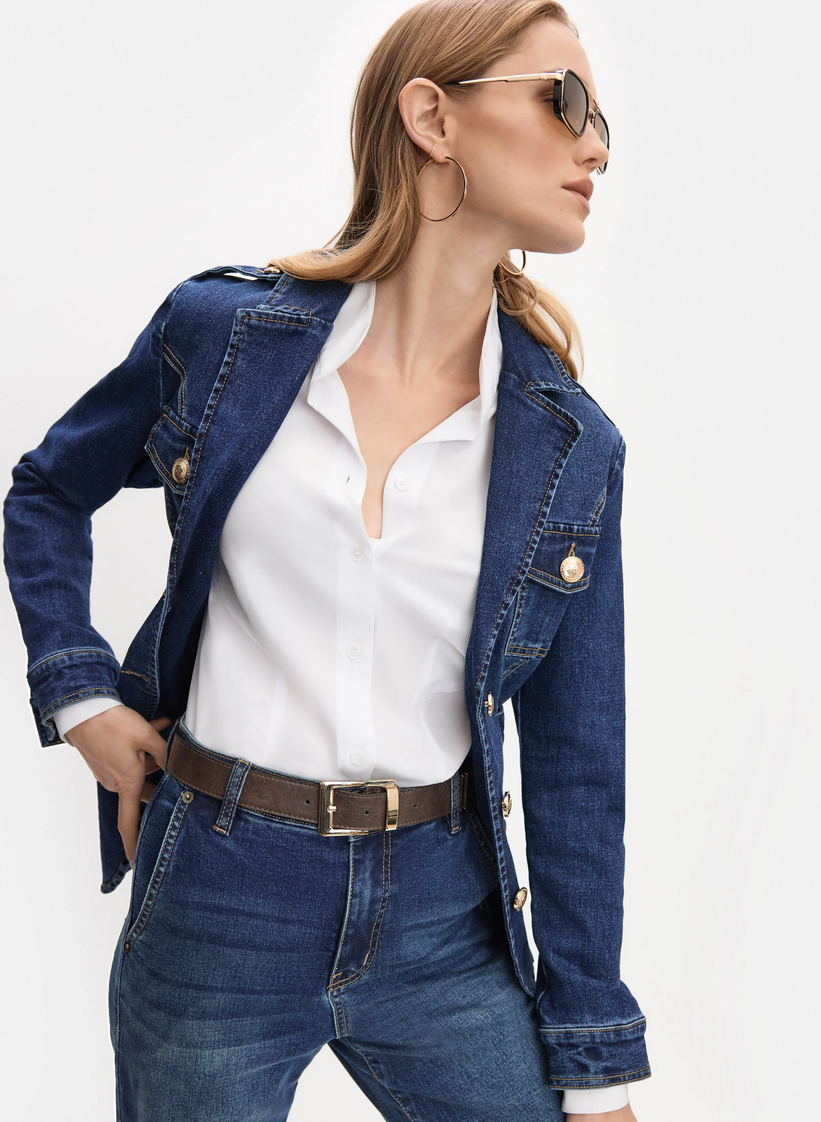 Belted Denim Blazer