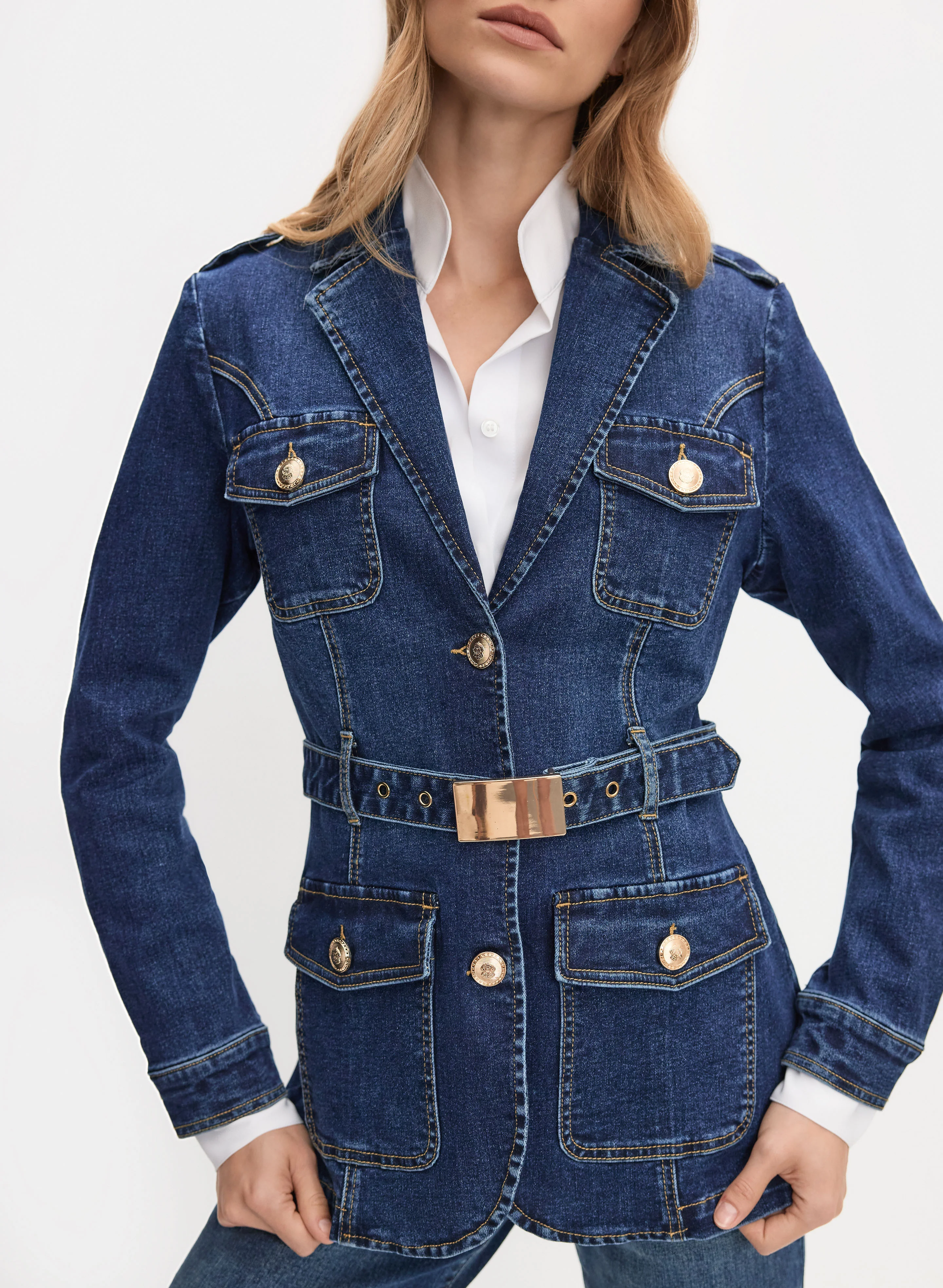 Belted Denim Blazer