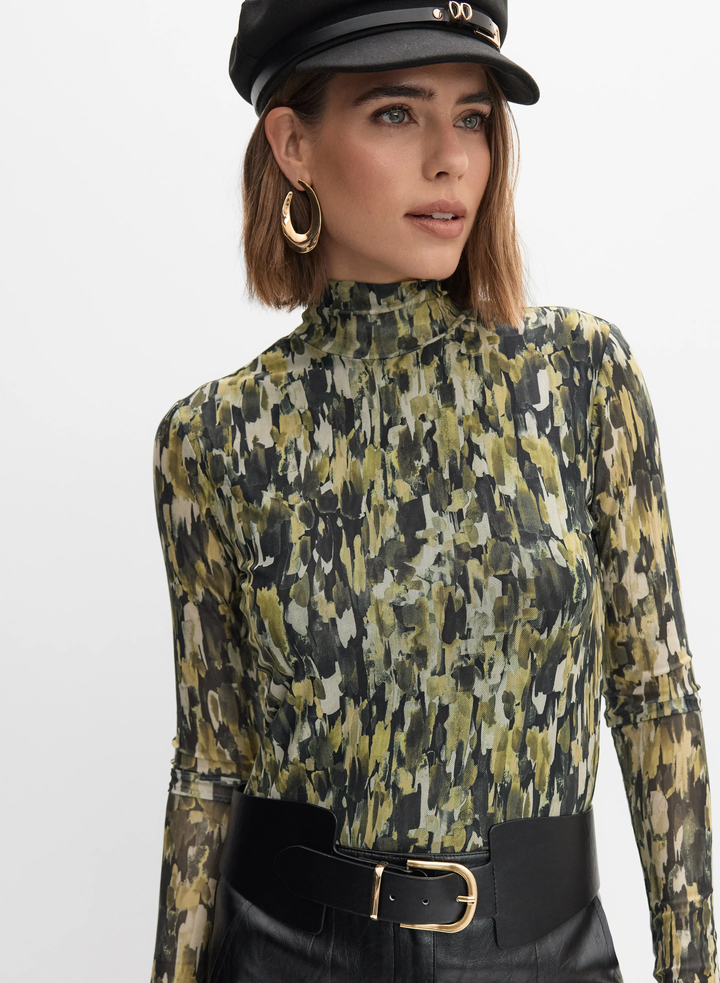 Brushed Print Mesh Top