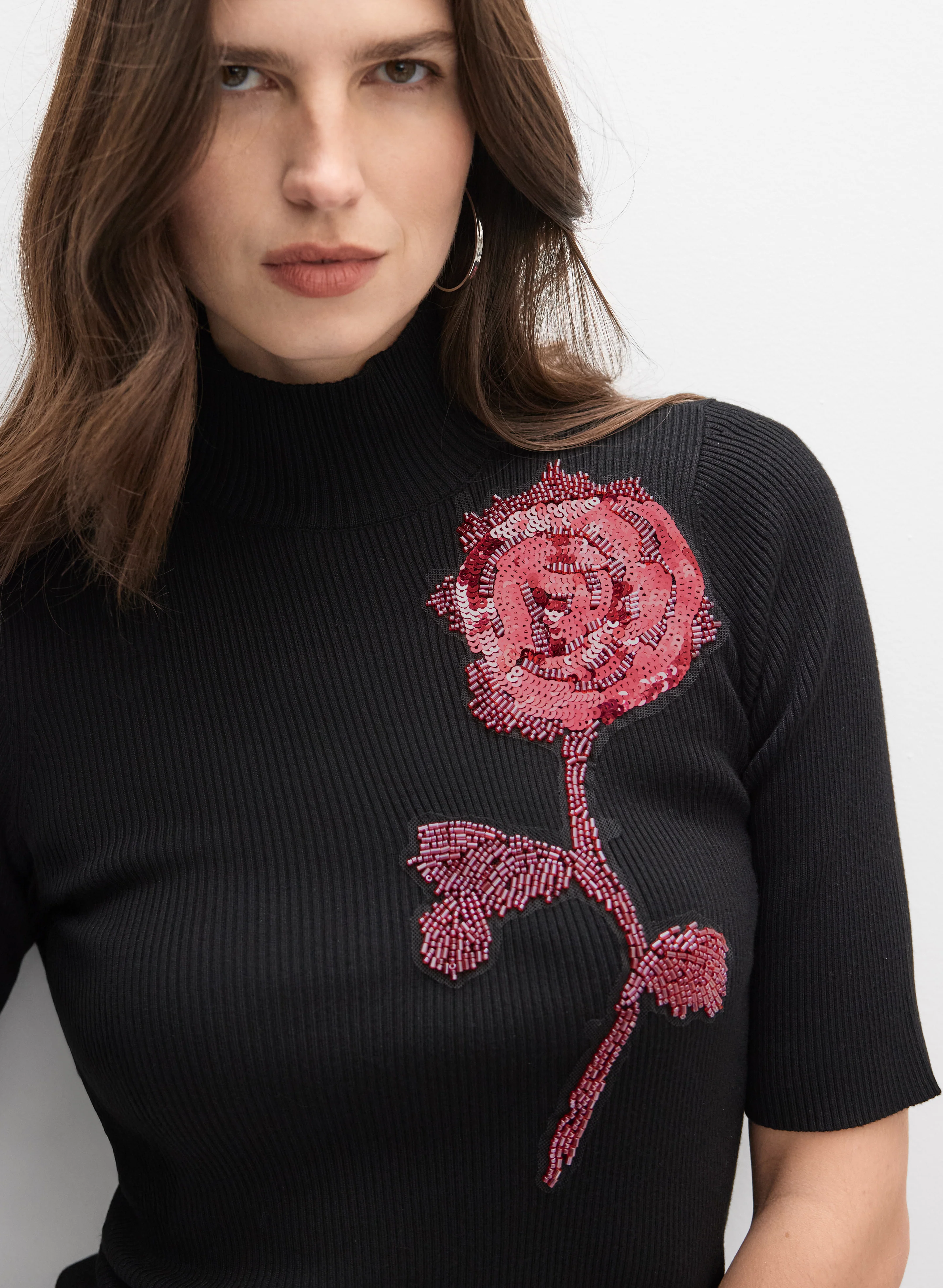 Beaded Floral Motif Sweater