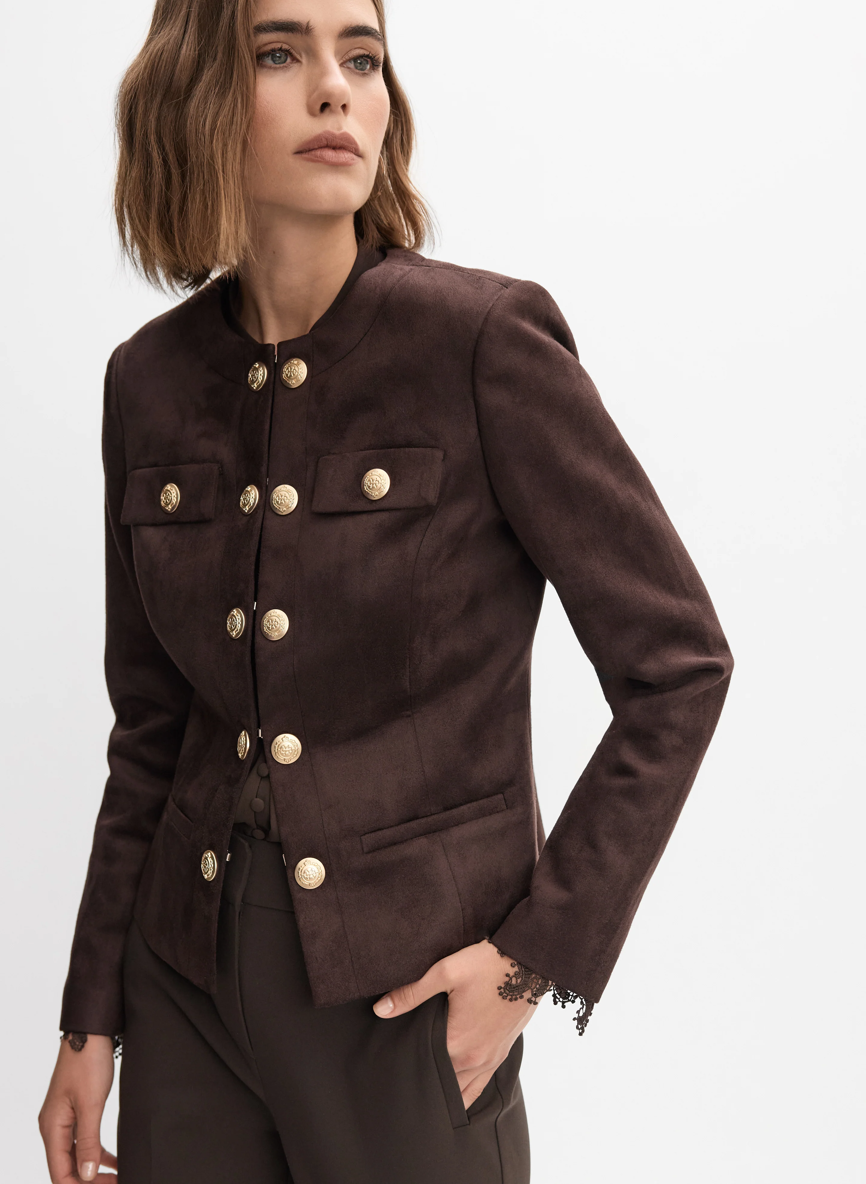 Faux-Suede Embossed Button Jacket