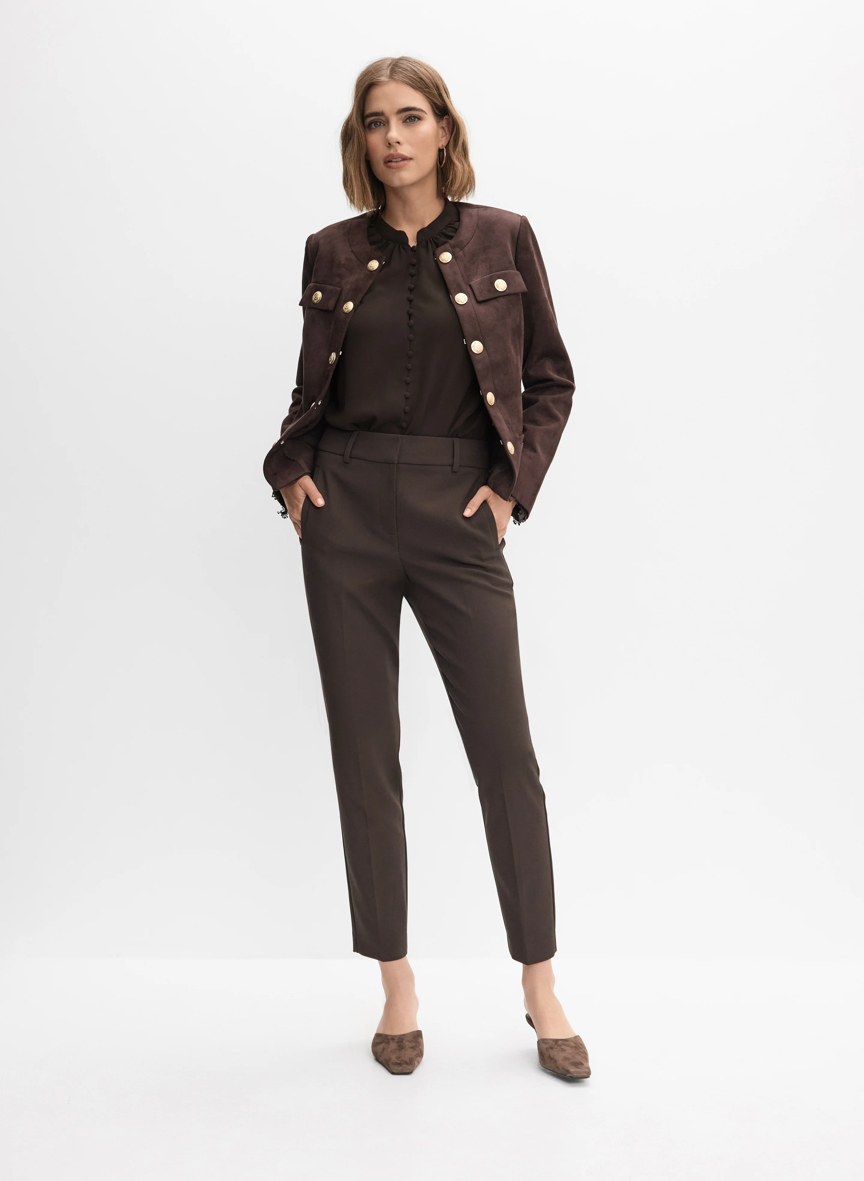 Faux-Suede Embossed Button Jacket