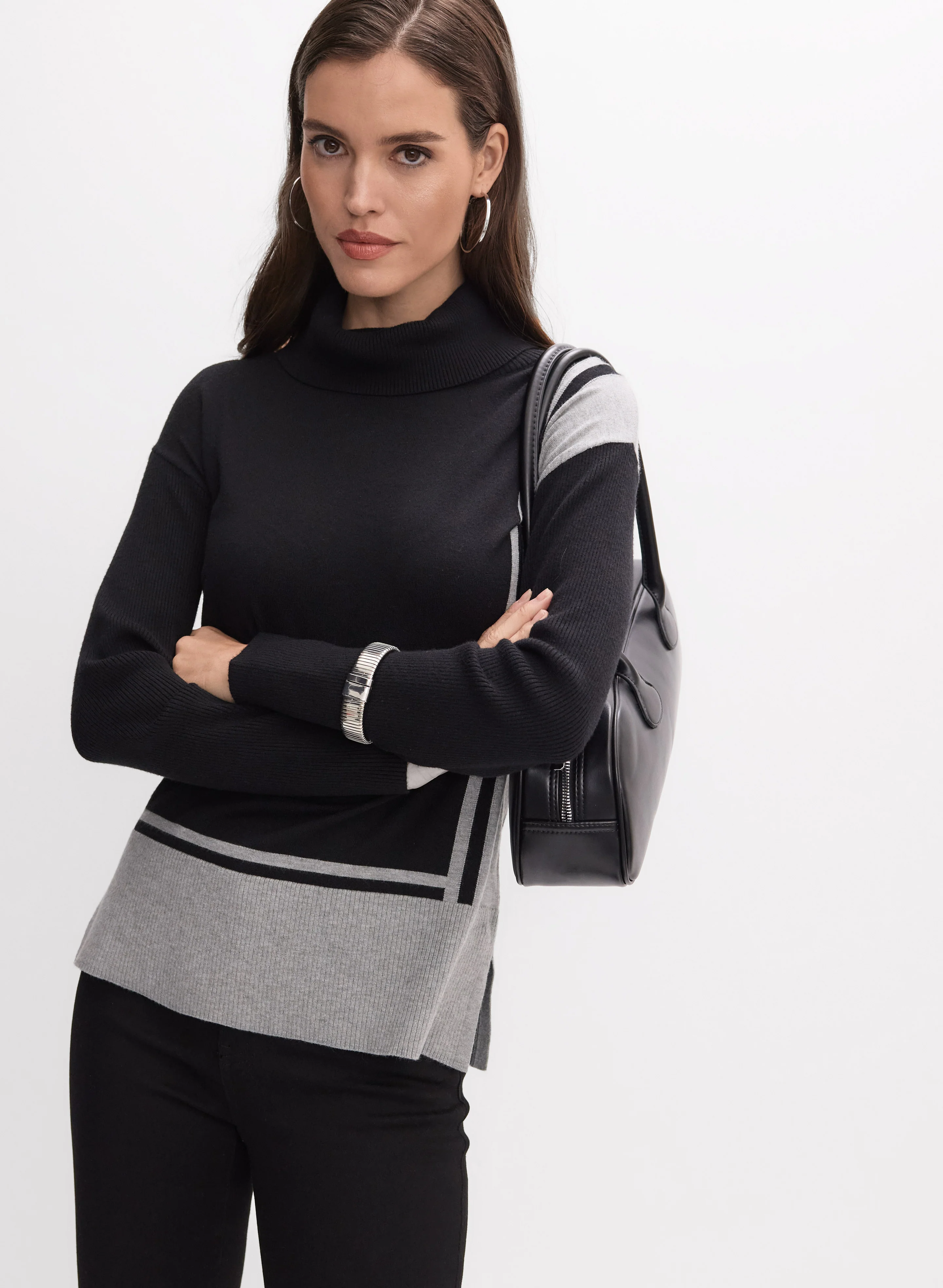 Colour Block Turtleneck Sweater