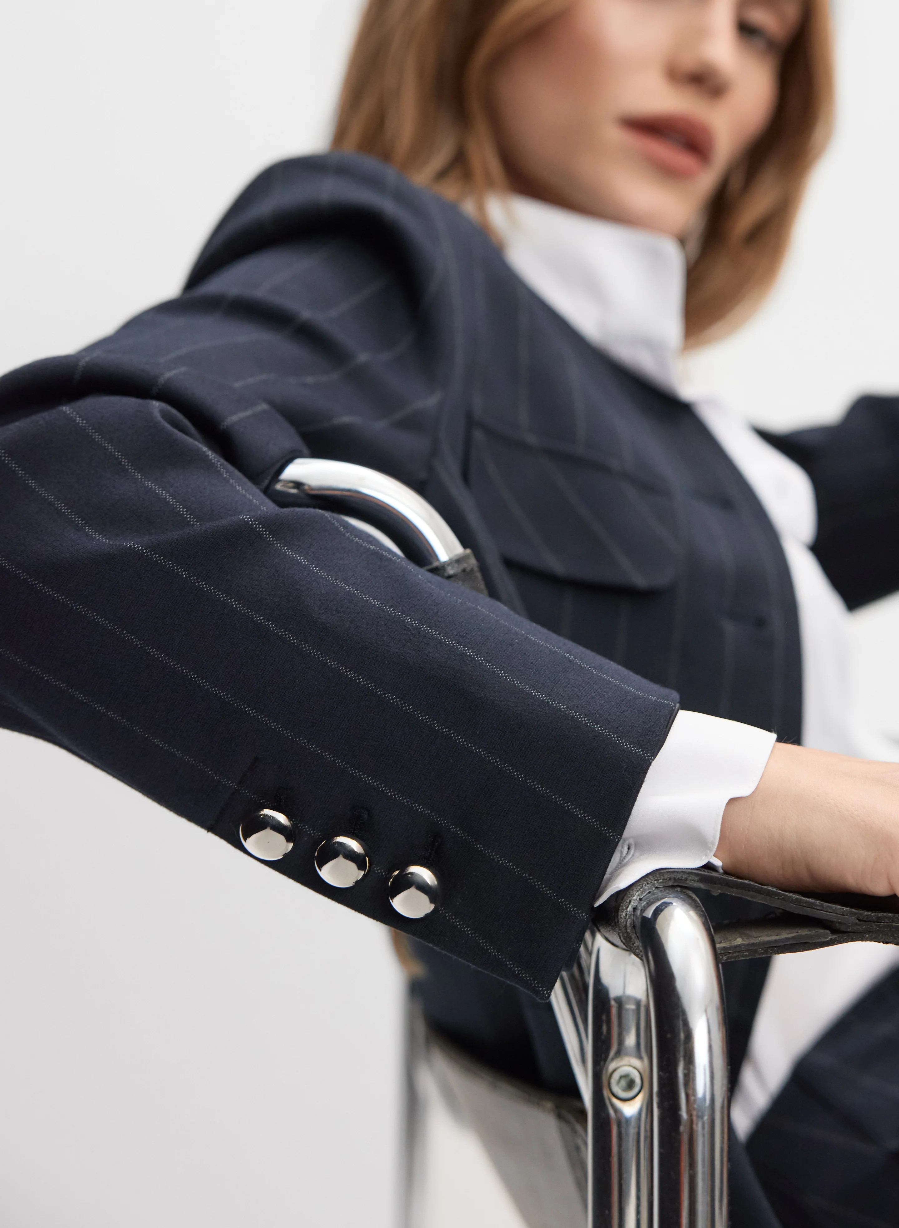 Pinstripe Long Blazer