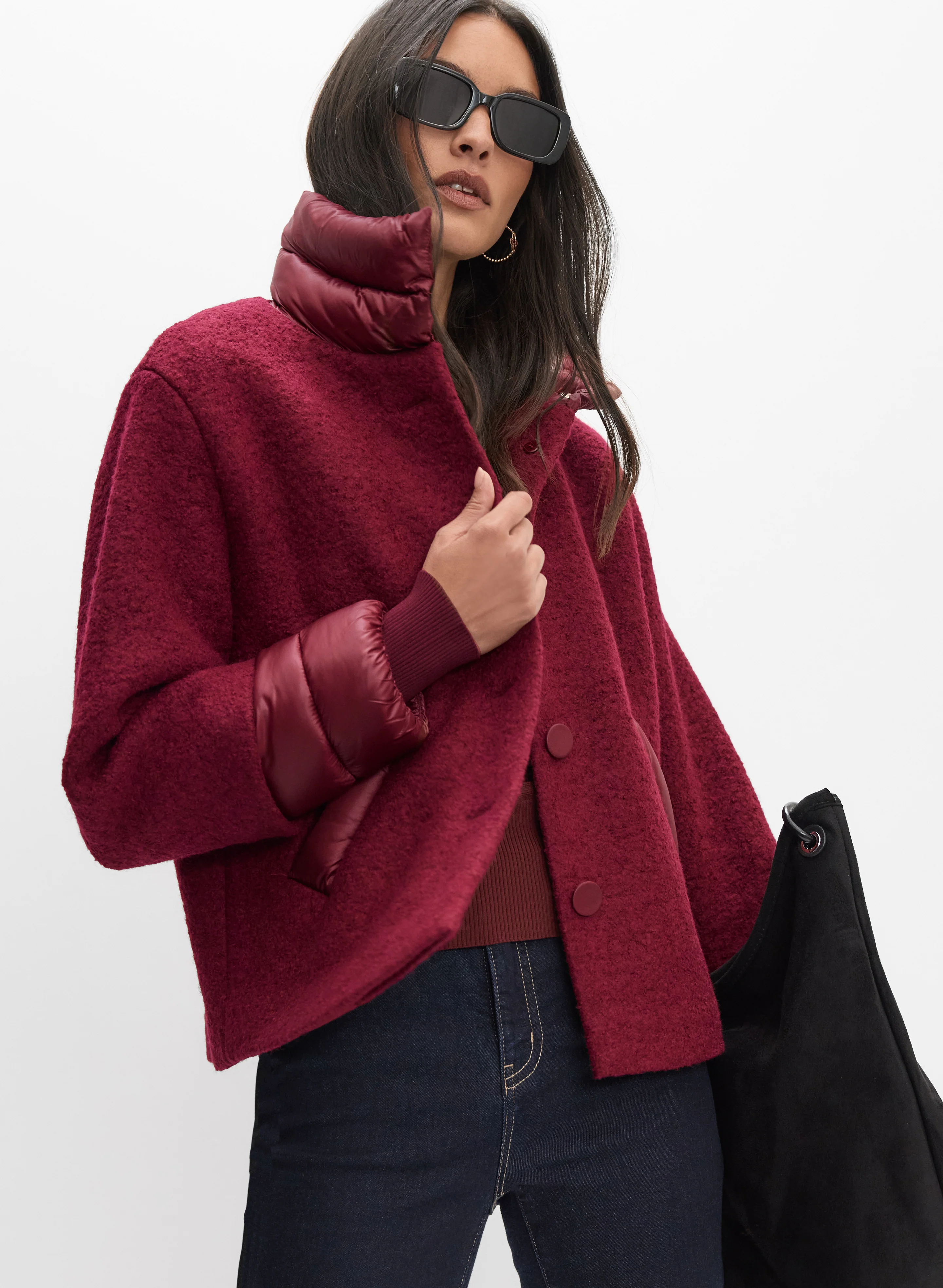 Quilted Detail Boiled Wool Coat