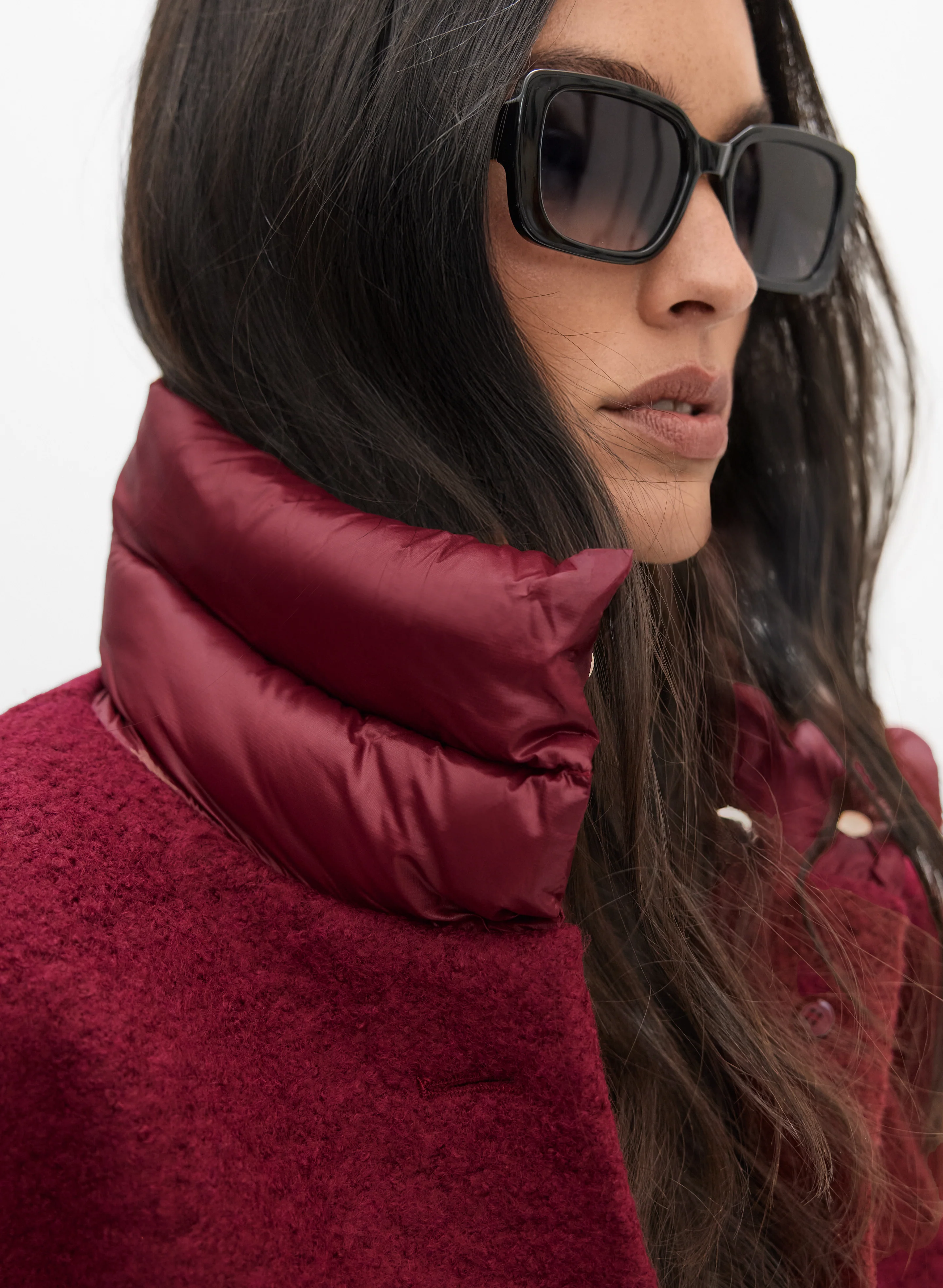 Quilted Detail Boiled Wool Coat
